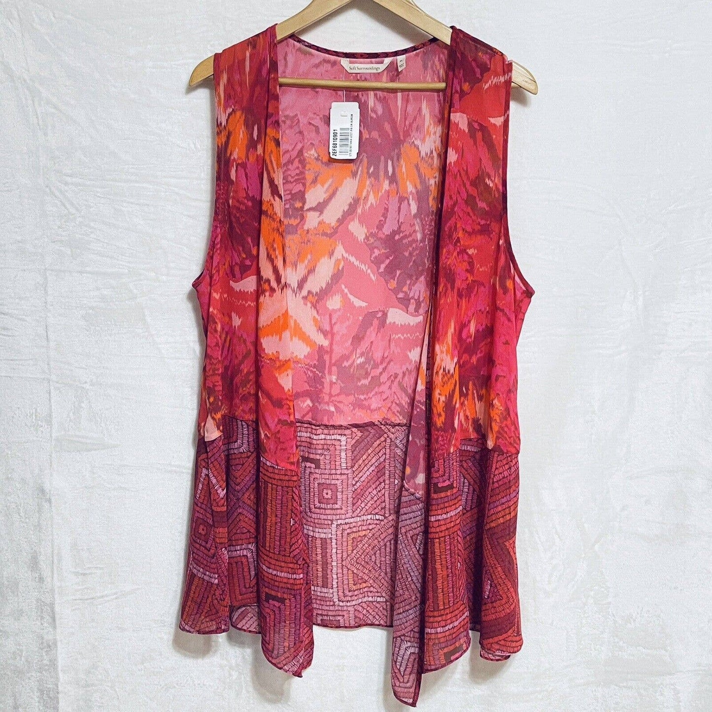 Soft Surroundings Betania Vest Sz XL Tunic Pink Floral Geometric Cruise Wear