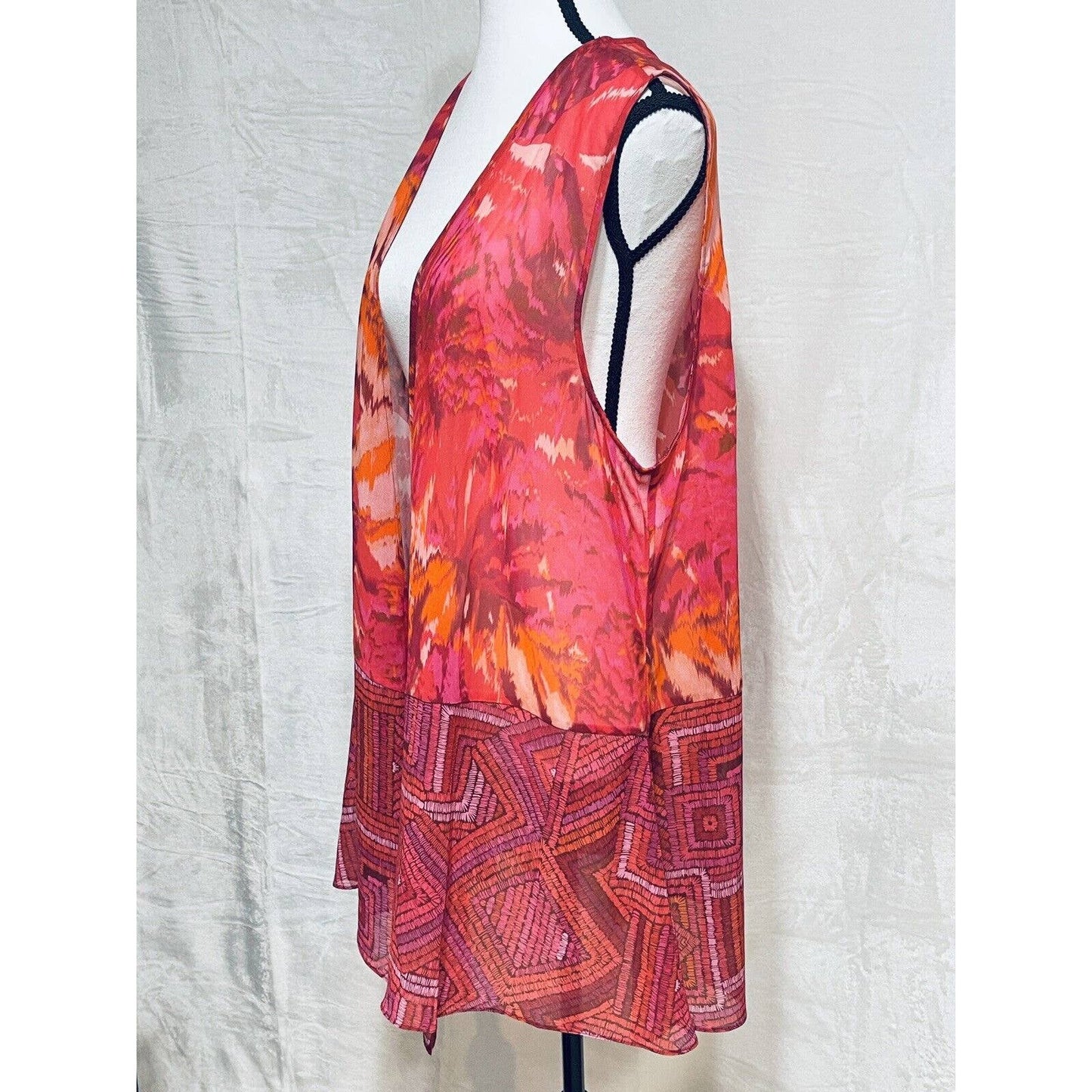 Soft Surroundings Betania Vest Sz XL Tunic Pink Floral Geometric Cruise Wear