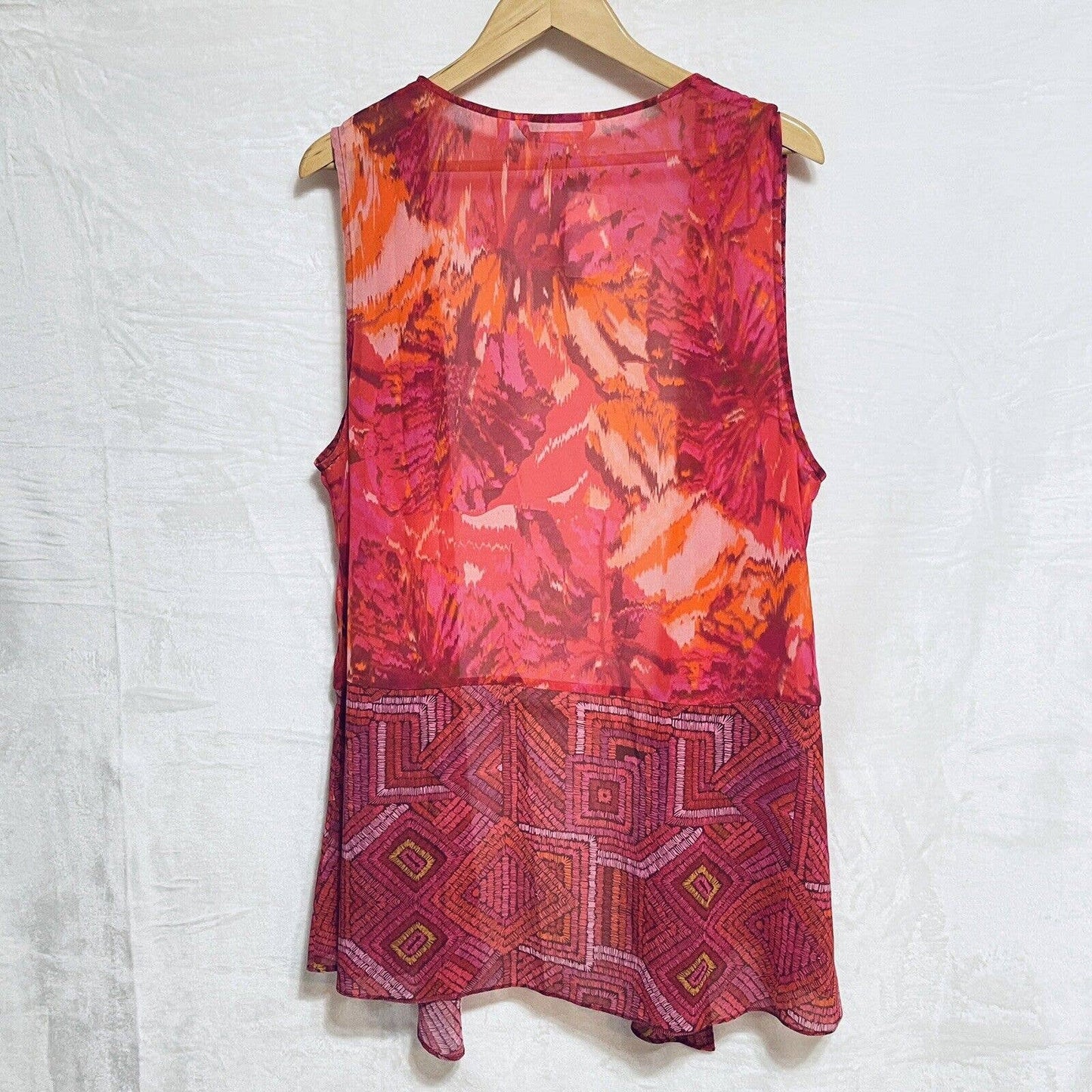 Soft Surroundings Betania Vest Sz XL Tunic Pink Floral Geometric Cruise Wear