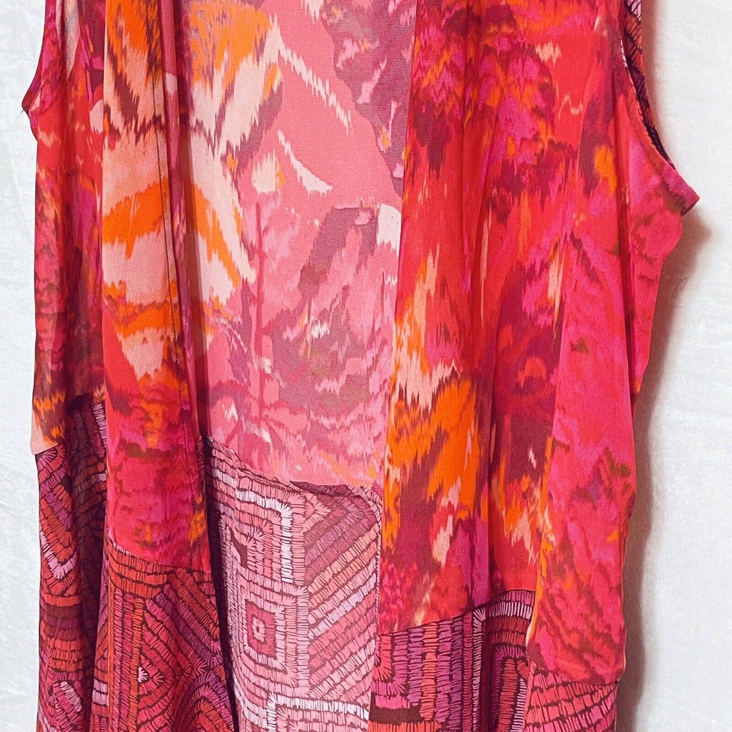 Soft Surroundings Betania Vest Sz XL Tunic Pink Floral Geometric Cruise Wear