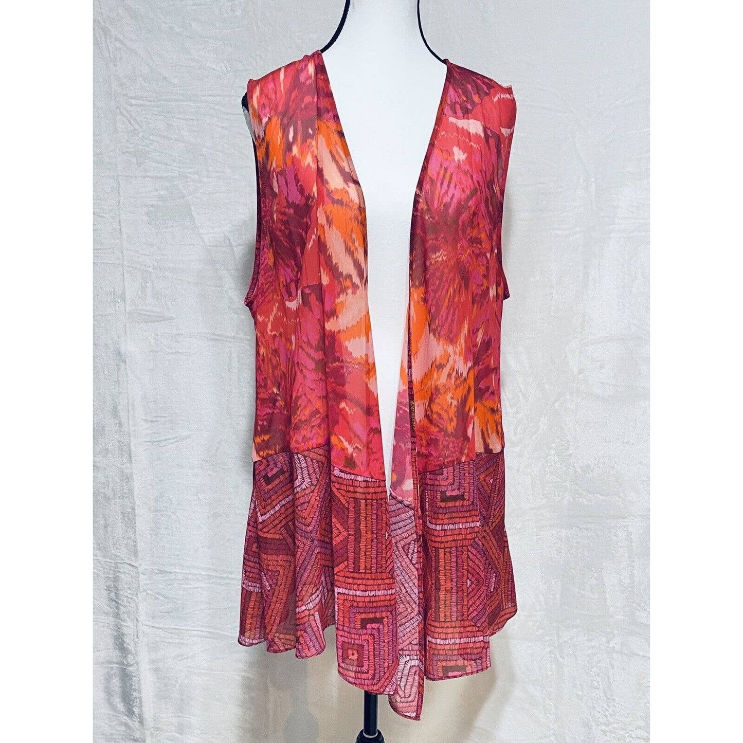 Soft Surroundings Betania Vest Sz XL Tunic Pink Floral Geometric Cruise Wear