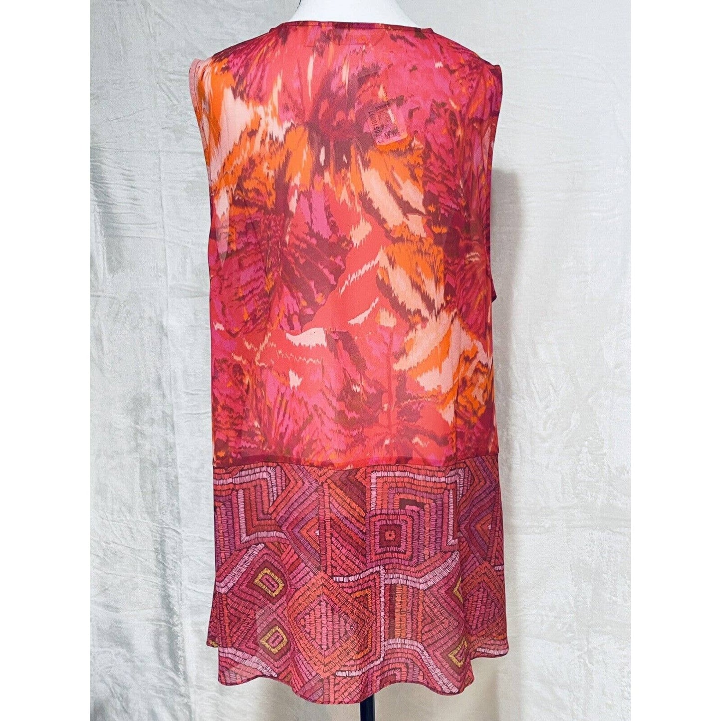 Soft Surroundings Betania Vest Sz XL Tunic Pink Floral Geometric Cruise Wear