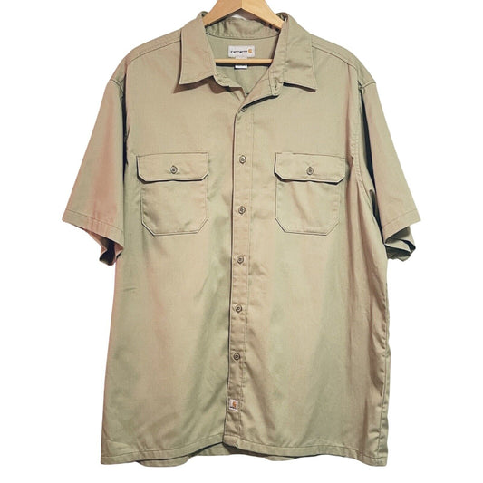 Carhartt Mens 2XL S223 Khaki Twill Short Sleeve Button Up Work Shirt Pockets