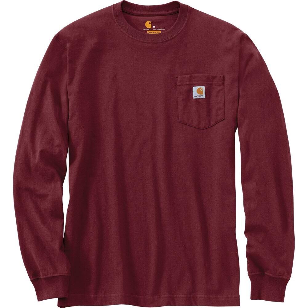 Carhartt K126 Mens Size M Long Sleeve Pocket Tshirt Original Fit Port Maroon