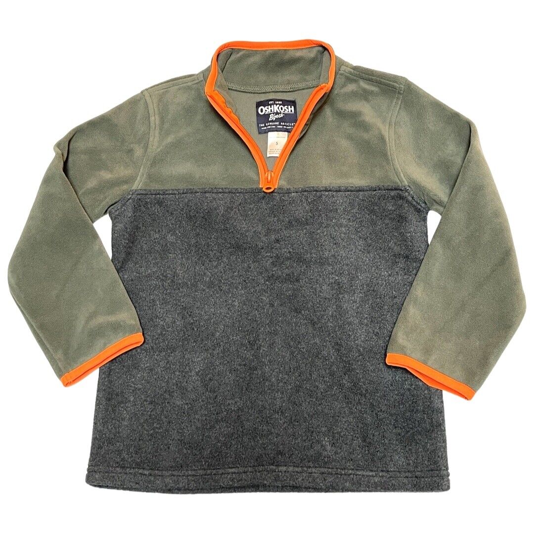 OshKosh Boys Size 5 Fleece Pullover NEW Green Gray 1/4 Zip Long Sleeve