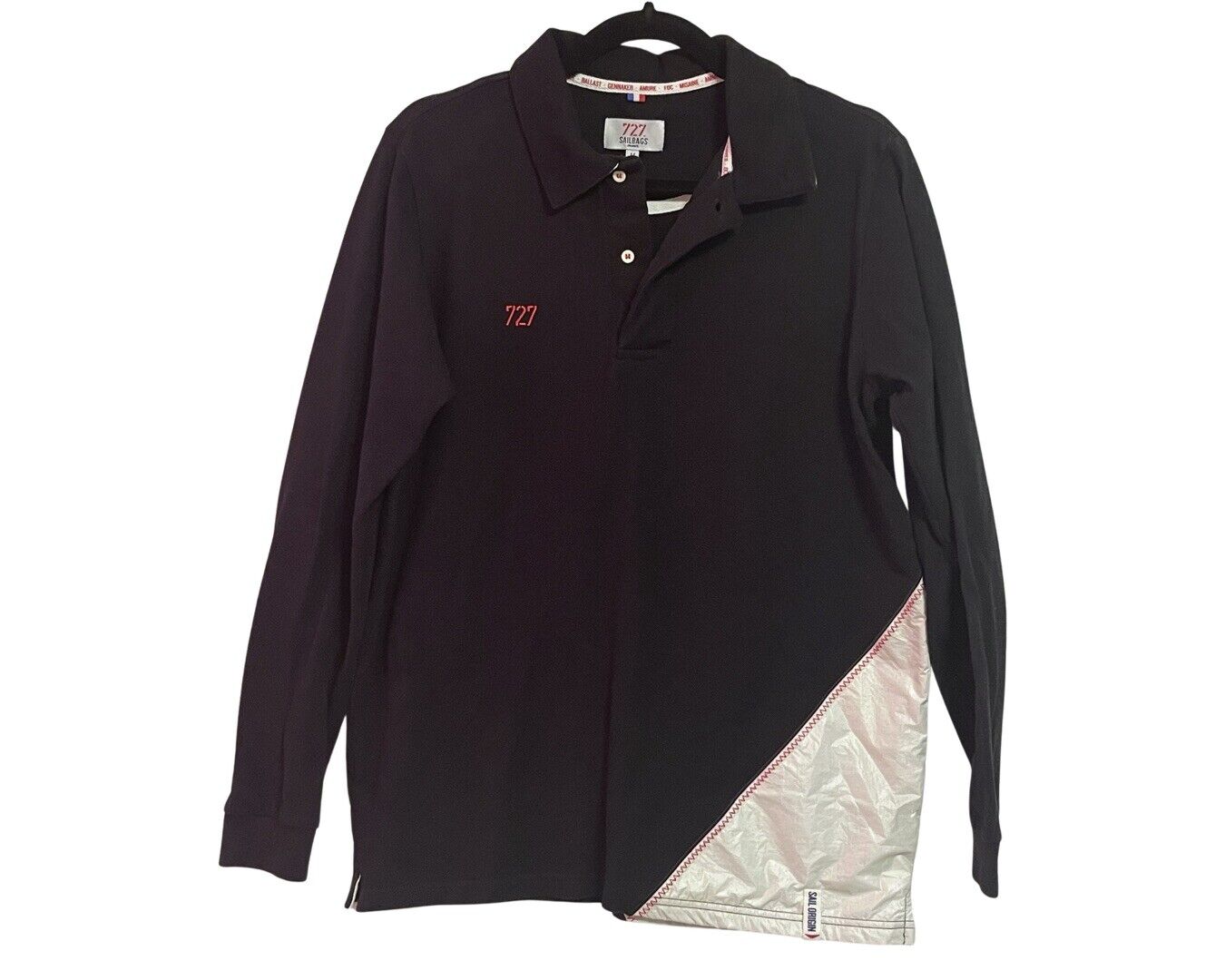 727 Sailbags Mens Polo Size M Long Sleeve Black Recycled Spinnaker