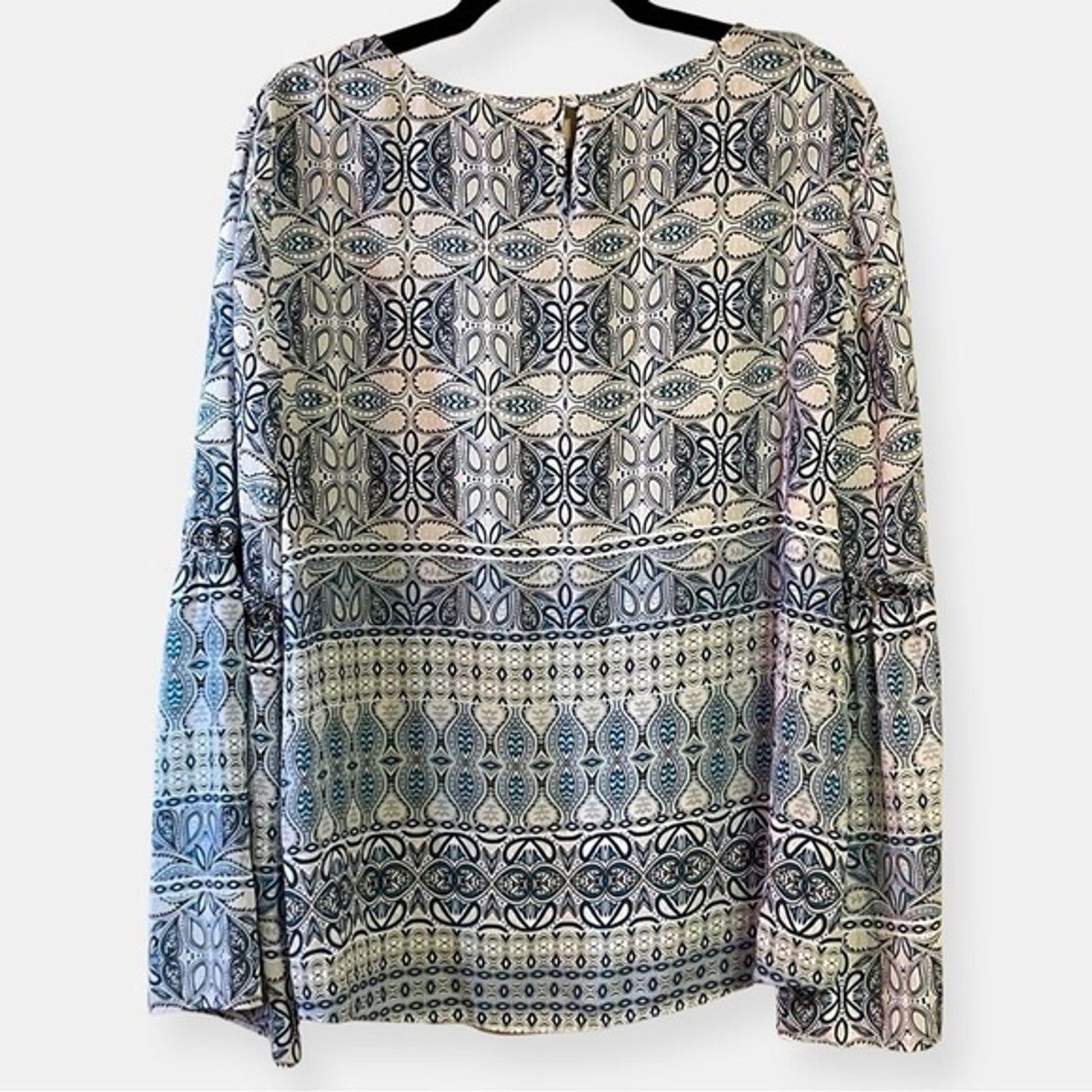 Cremieux NEW Boho Sheer Geometric Paisley Bell Sleeve Top Tunic Blouse Size L
