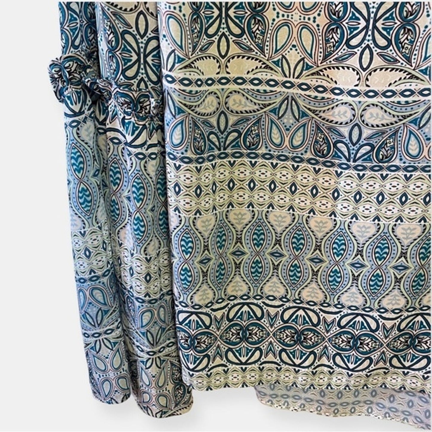 Cremieux NEW Boho Sheer Geometric Paisley Bell Sleeve Top Tunic Blouse Size L