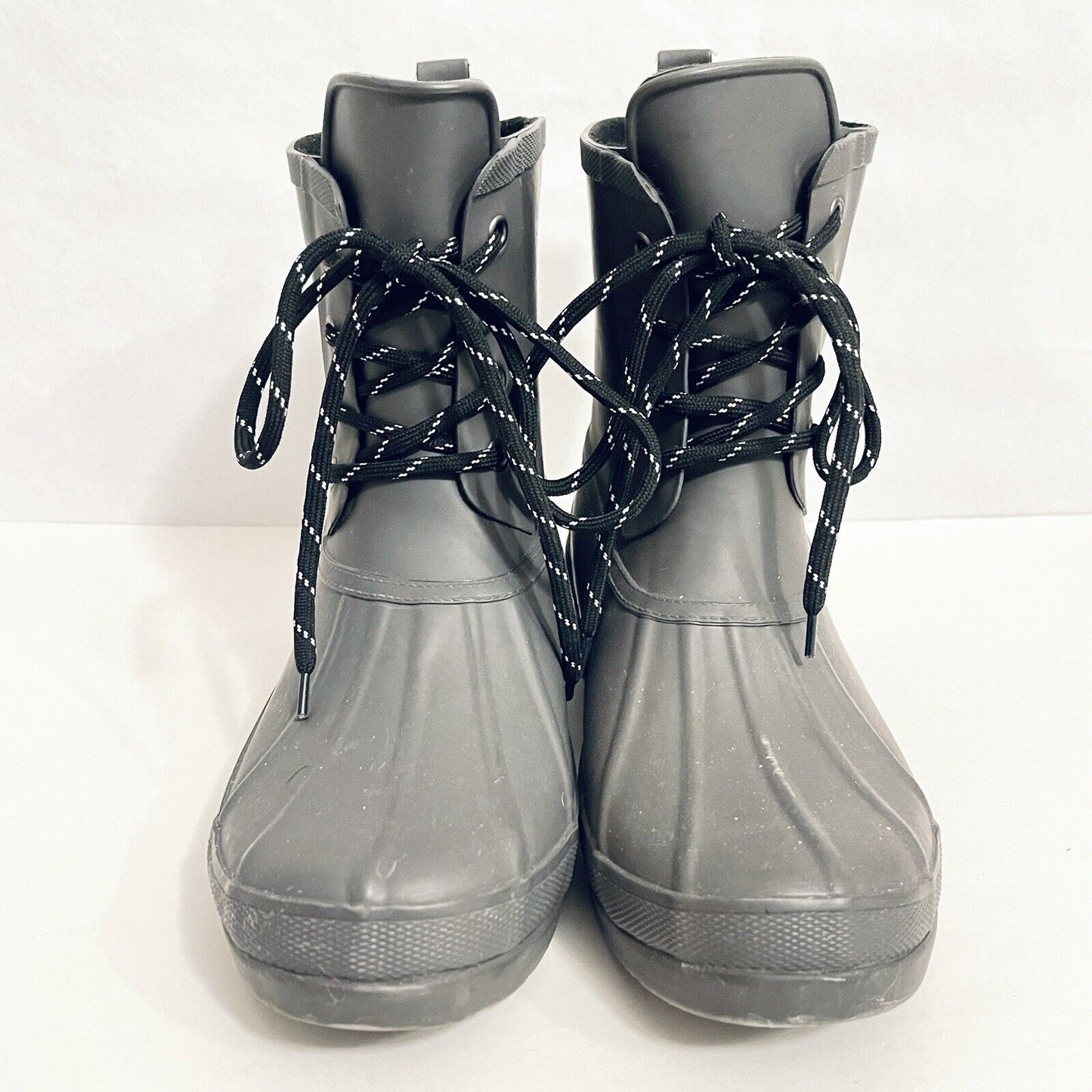 Chooka Womens Eastlake Rain Duck Boots Mid Lace Up Rubber Gray Charcoal Gray