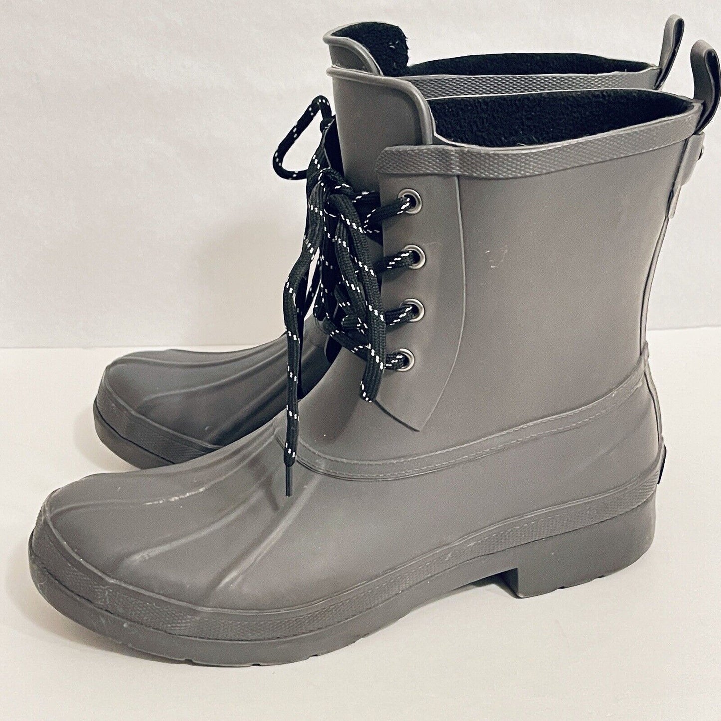 Chooka Womens Eastlake Rain Duck Boots Mid Lace Up Rubber Gray Charcoal Gray