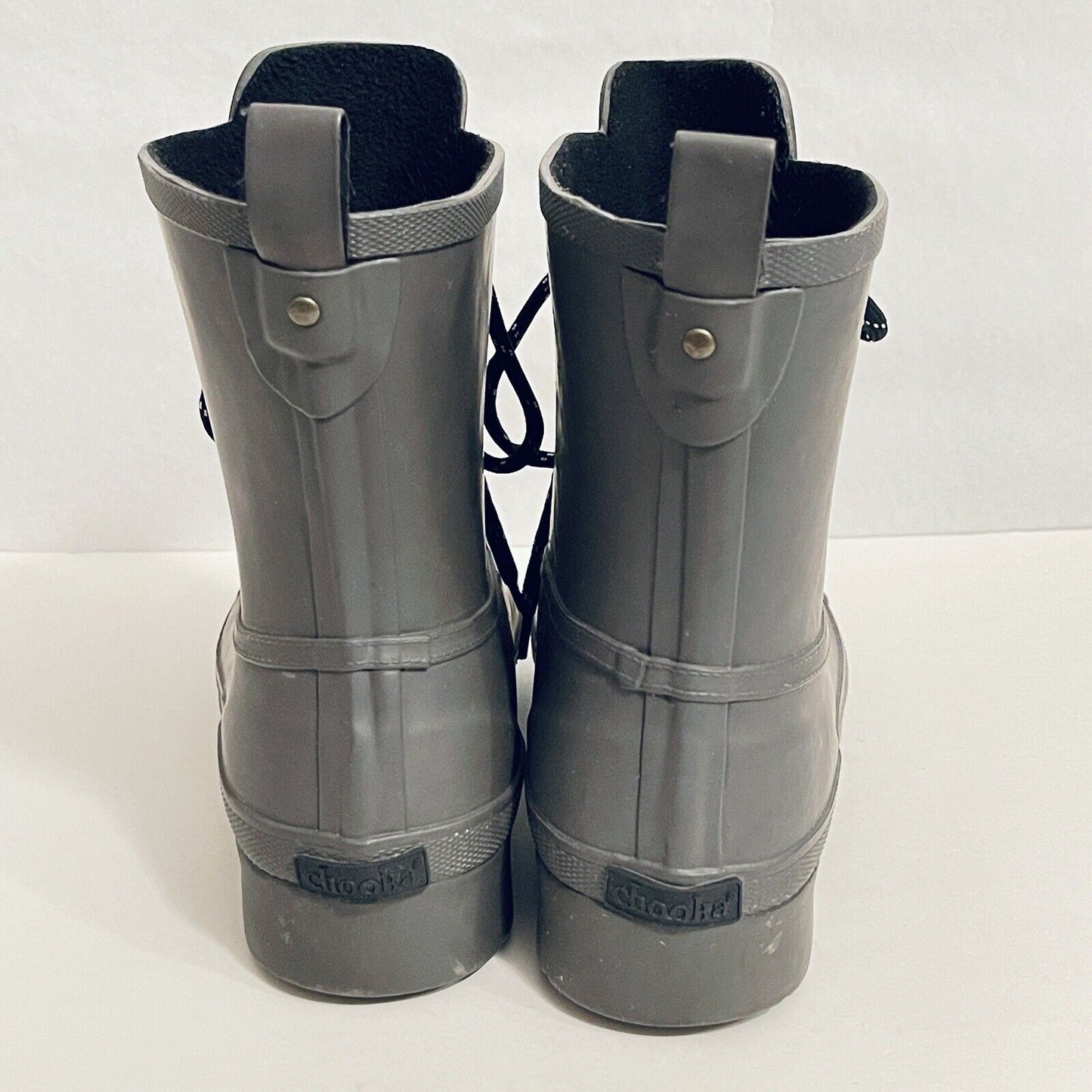 Chooka Womens Eastlake Rain Duck Boots Mid Lace Up Rubber Gray Charcoal Gray