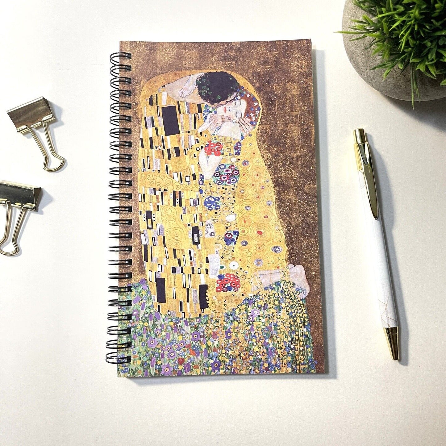 Gustav Klimt THE KISS Spiral 5x8.5 Notebook Journal 120 Unlined Pages Handmade