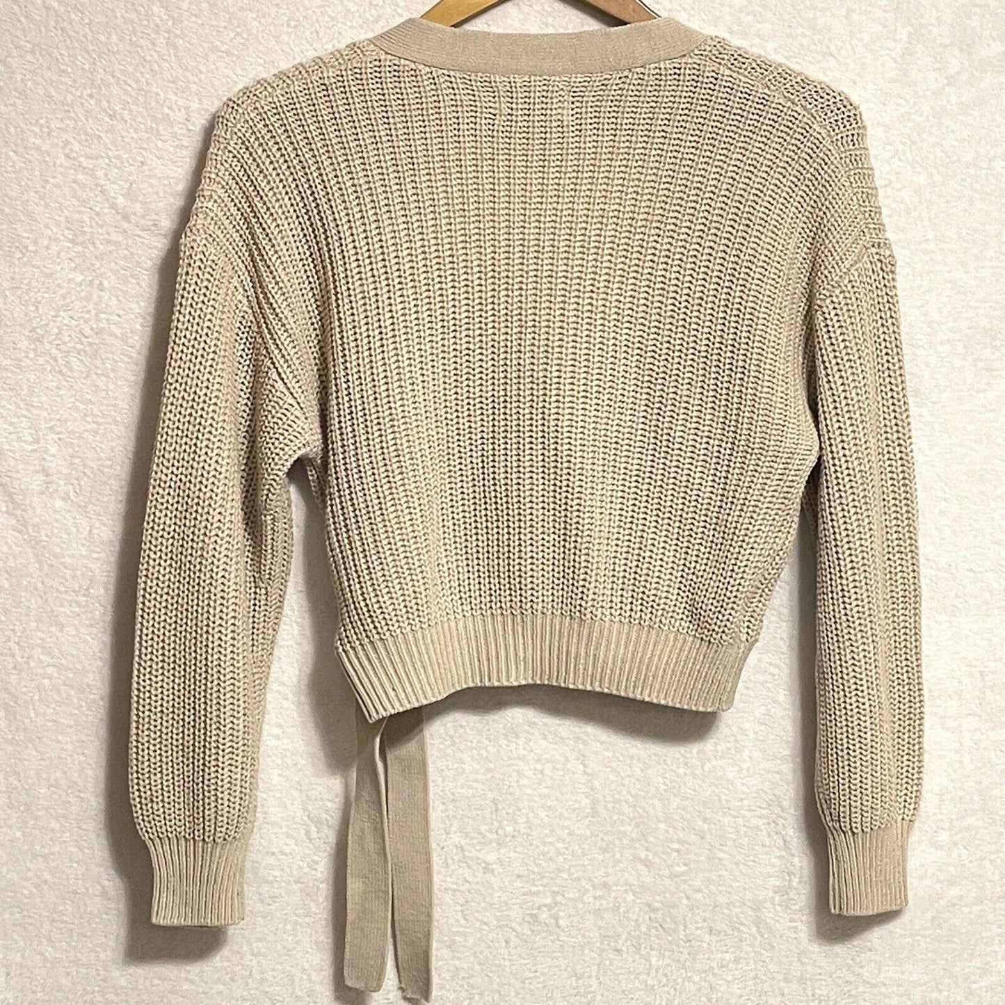 ONLY Long Sleeve Wrap Cardigan Womens Sz M Crop Top Sweater Waist Tie Boho