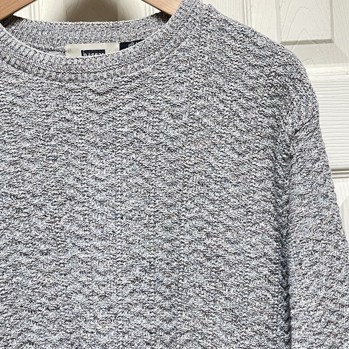 Mens Haggar Gray Blue Chevron Knit Pullover Cotton Blend Sweater Size L