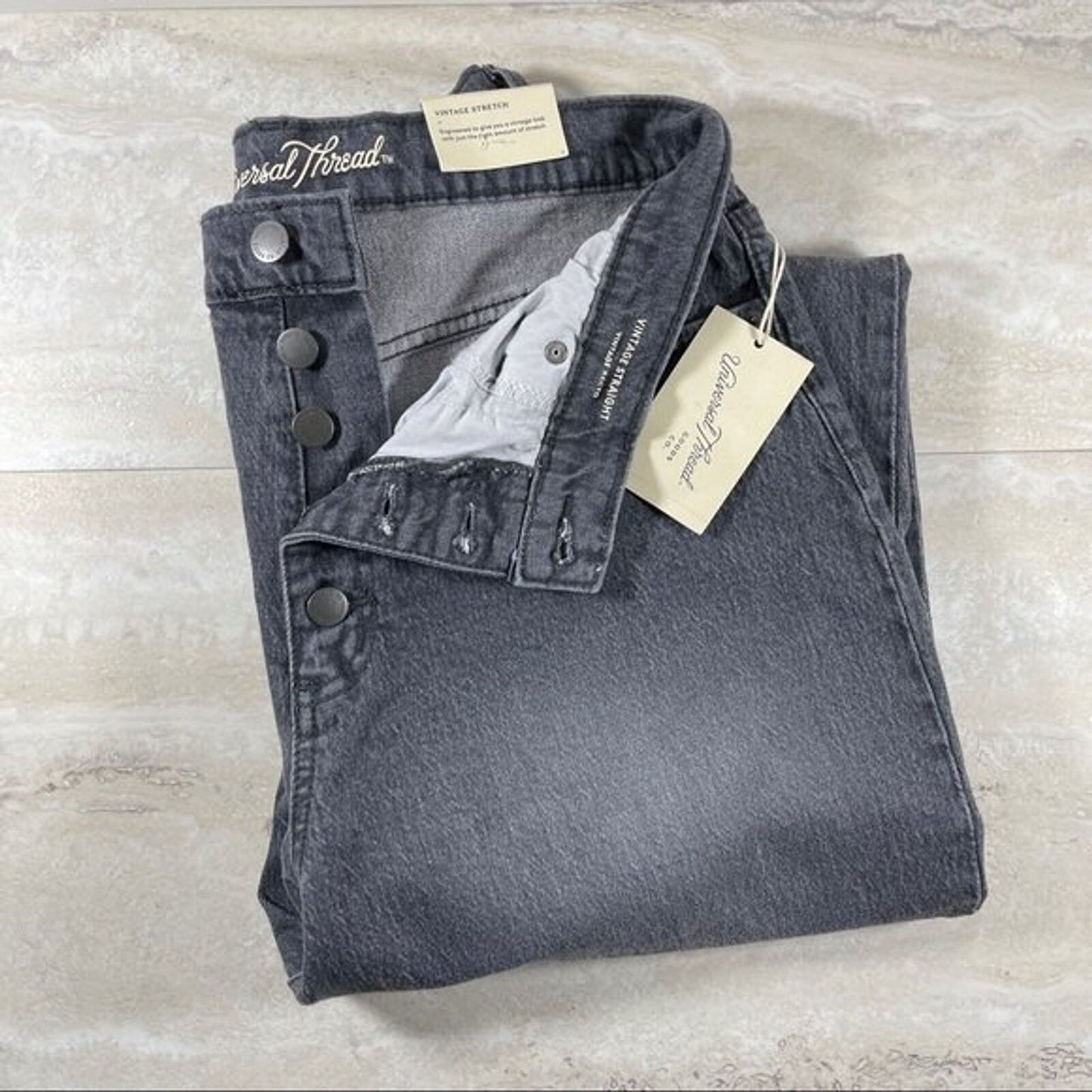 High Waist Size 10 Button Fly Jeans NWT Universal Thread Gray Stone Wash