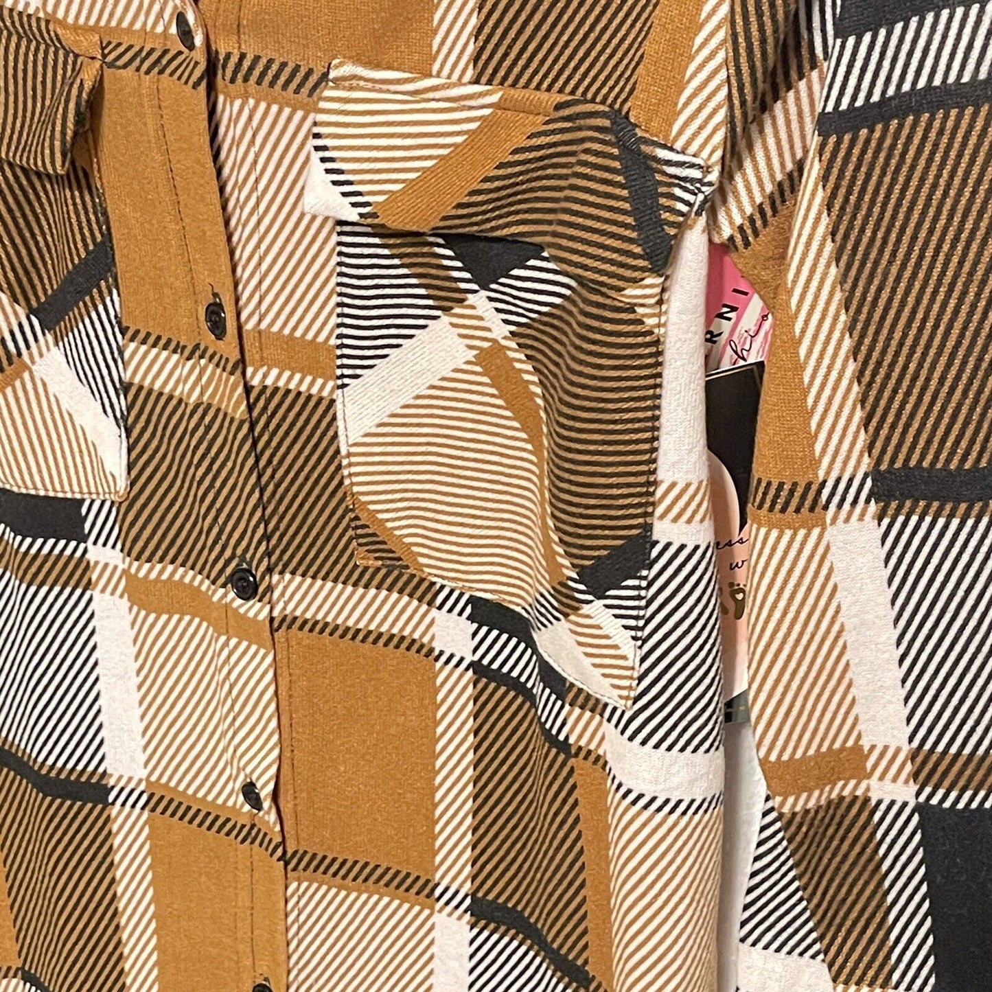 Maternity Love Size M Brown Black Plaid Button Shirt Top Pockets Lightweight