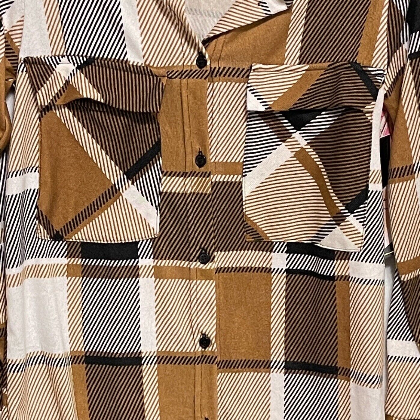 Maternity Love Size M Brown Black Plaid Button Shirt Top Pockets Lightweight