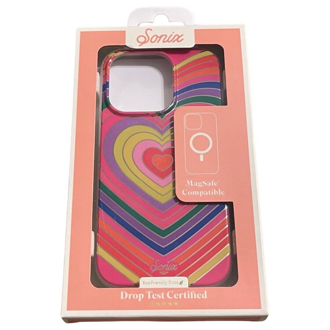 Sonix Phone Case iPhone 14 Pro MagSafe Compatible Rainbow Hearts 10 ft Drop Test