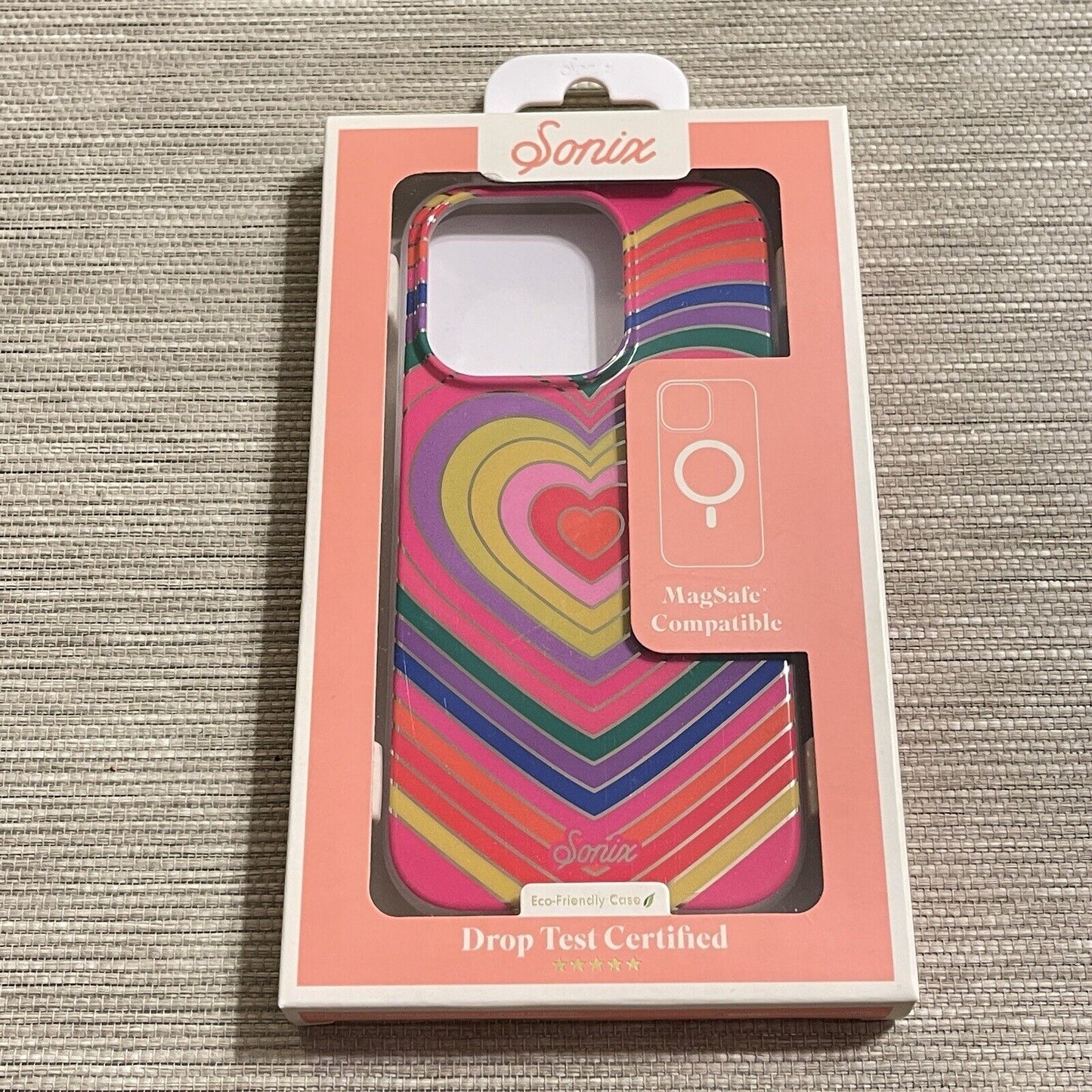 Sonix Phone Case iPhone 14 Pro MagSafe Compatible Rainbow Hearts 10 ft Drop Test