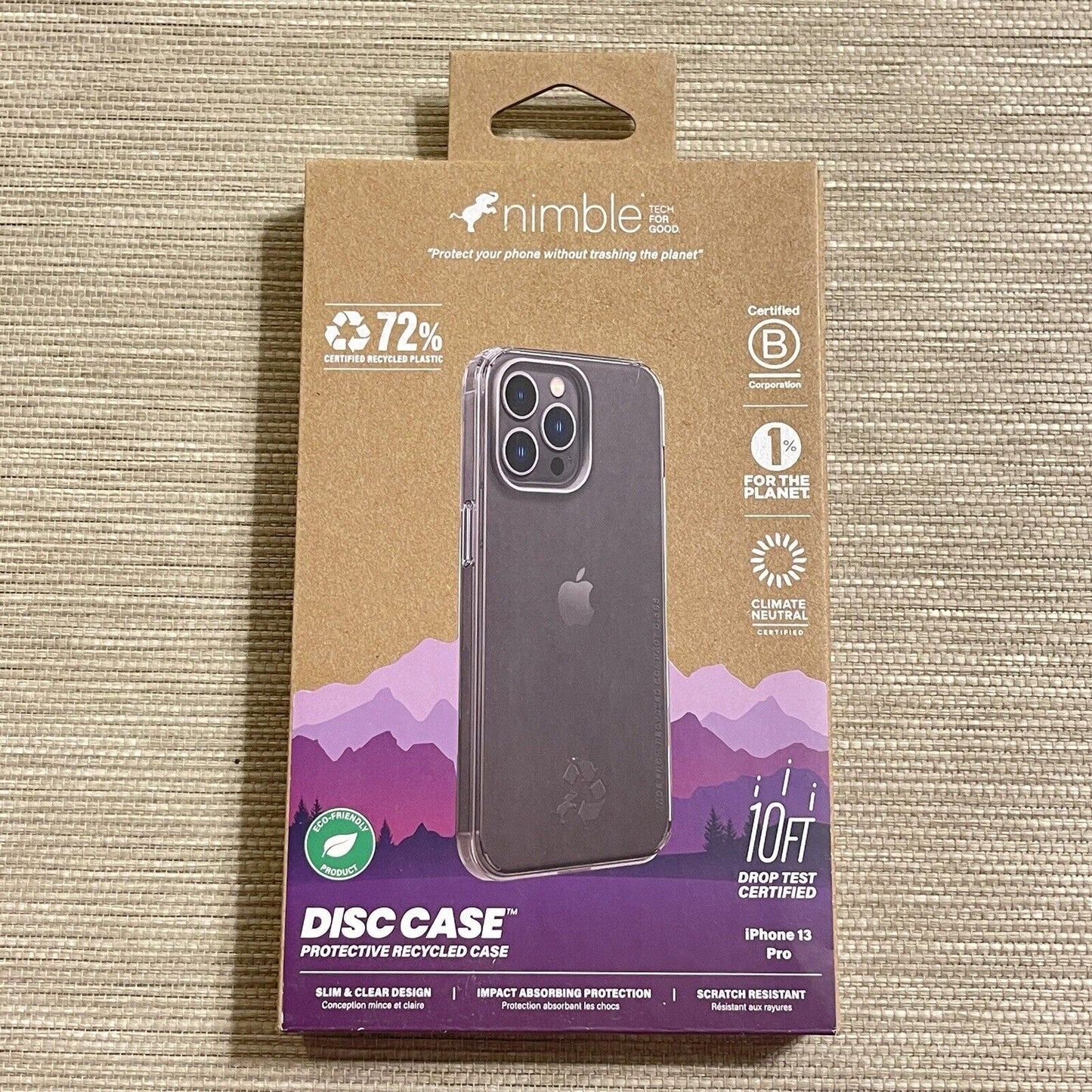 Nimble Apple iPhone 13 Pro Phone Case Clear Eco Recycled Plastic 10 ft Drop Test