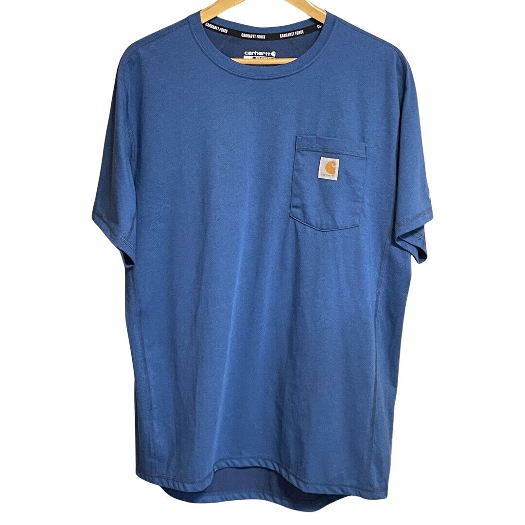 Carhartt Force Mens Size L Short Sleeve Pocket Tshirt Relaxed Fit Blue Work