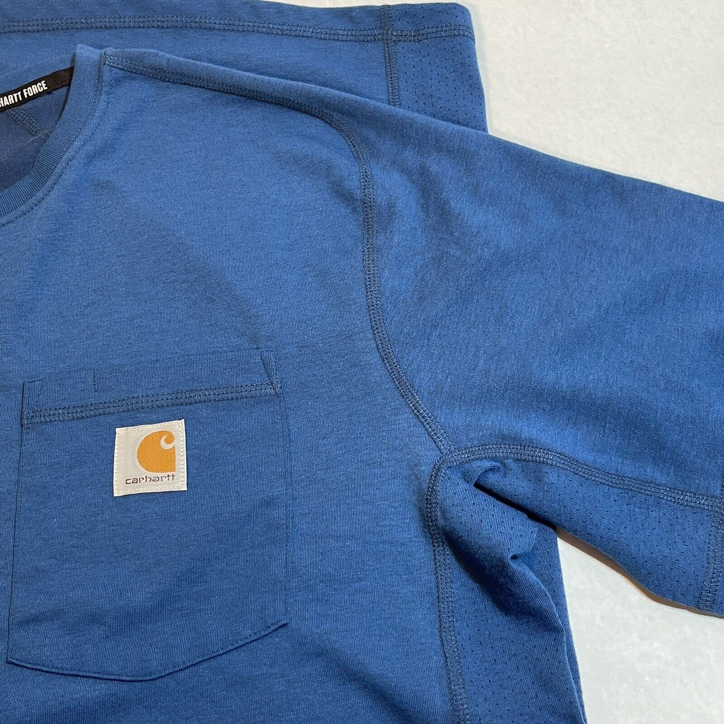 Carhartt Force Mens Size L Short Sleeve Pocket Tshirt Relaxed Fit Blue Work
