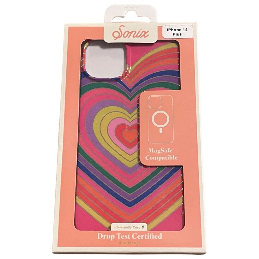 Sonix Phone Case iPhone 14 Plus MagSafe Compatible 10ft Drop Test Rainbow Hearts