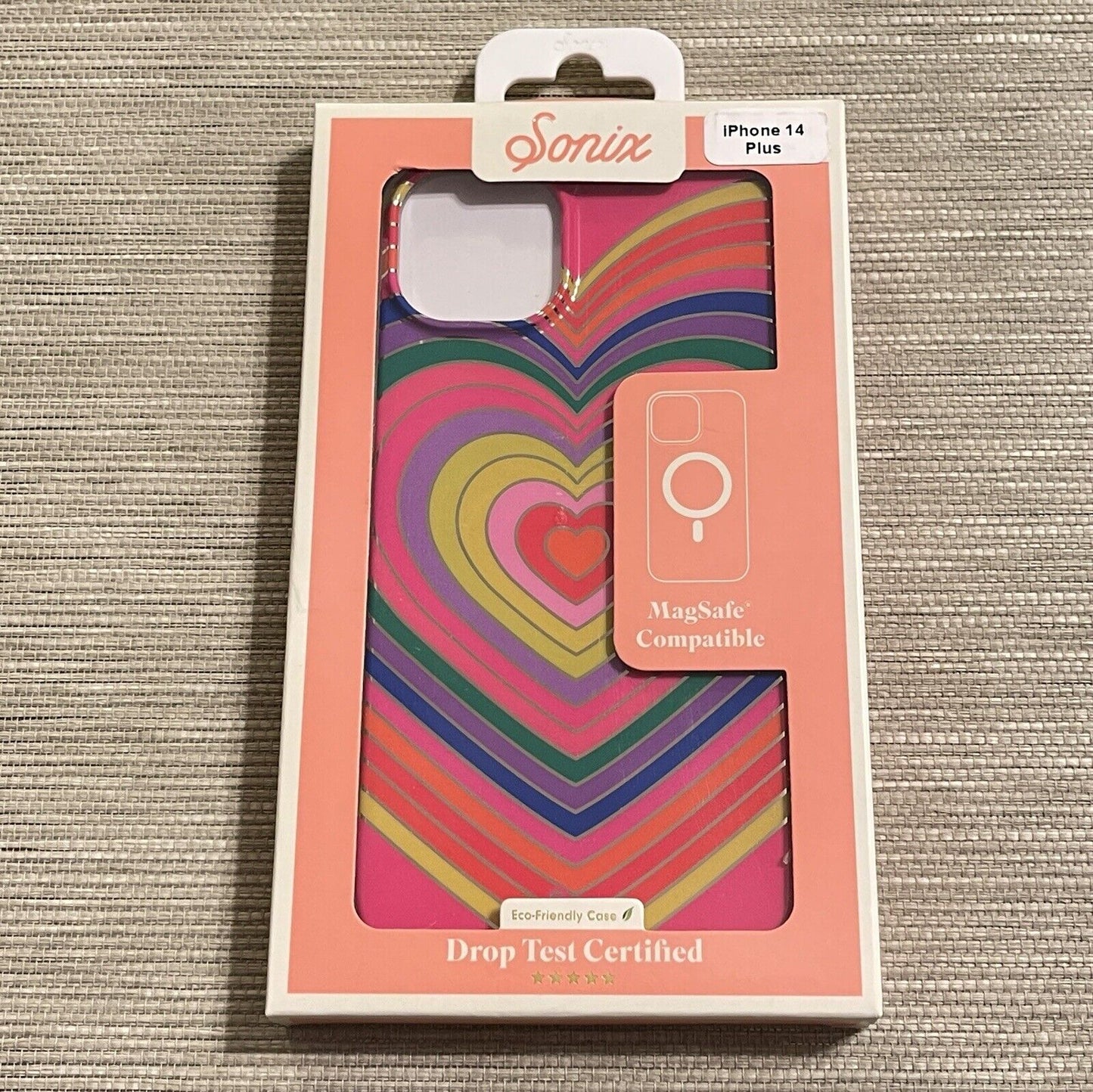 Sonix Phone Case iPhone 14 Plus MagSafe Compatible 10ft Drop Test Rainbow Hearts
