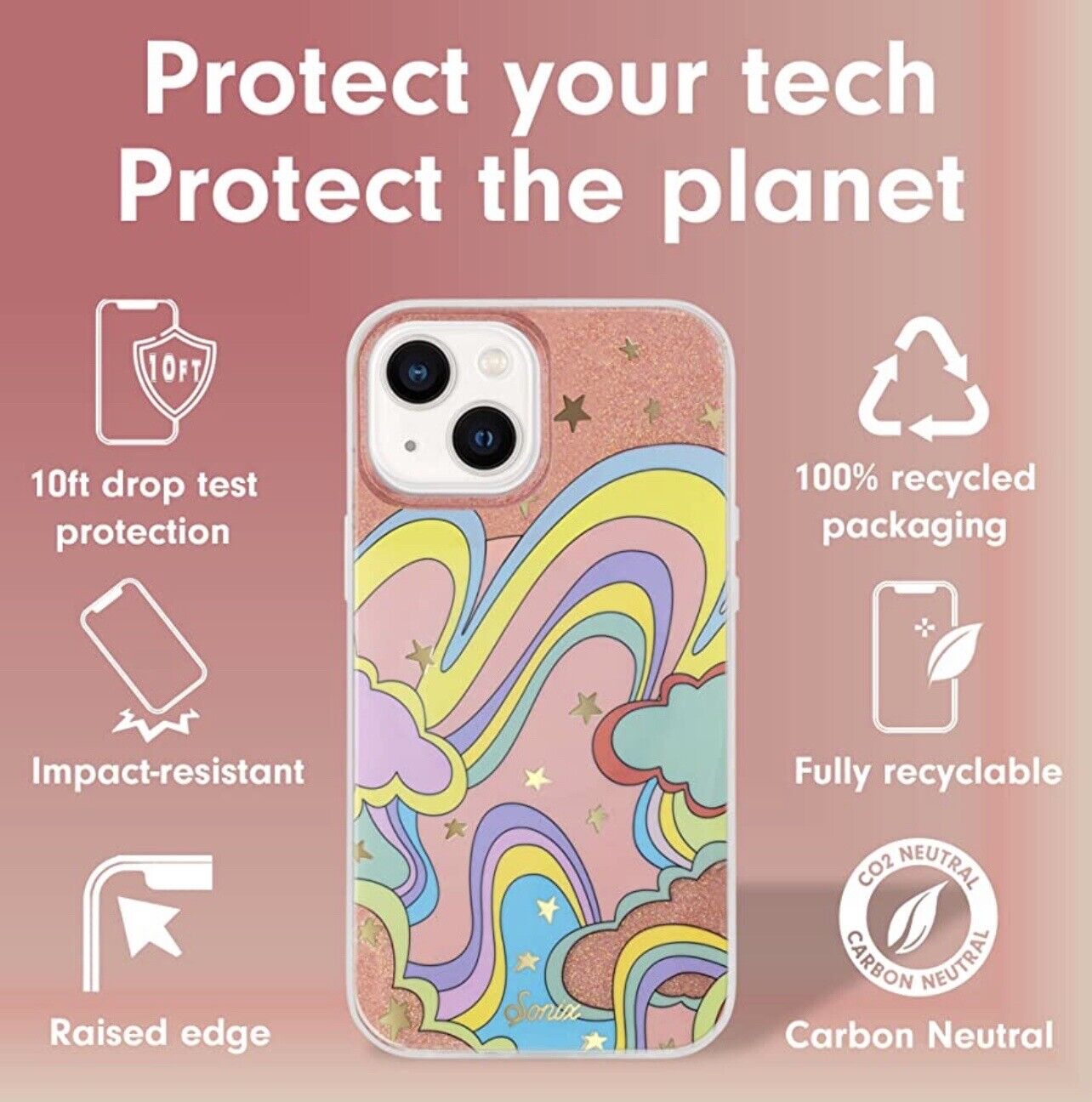 Sonix Phone Case iPhone 14 Plus MagSafe Compatible 10ft Drop Test Rainbow Hearts