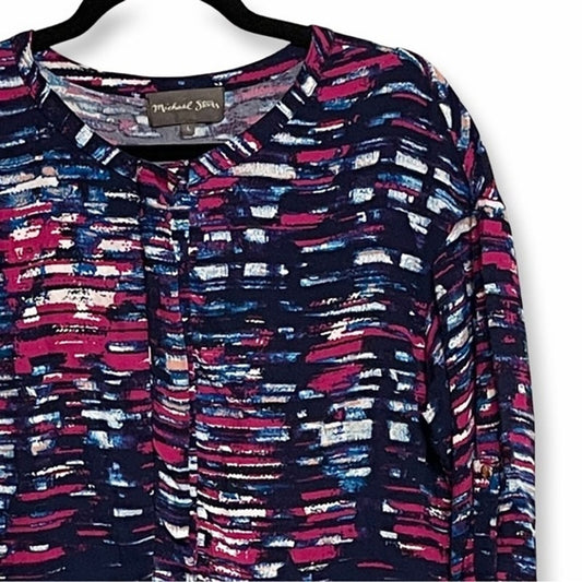 Michael Stars Barcelona Crepe Print Colorful Abstract Shirt Dress Large