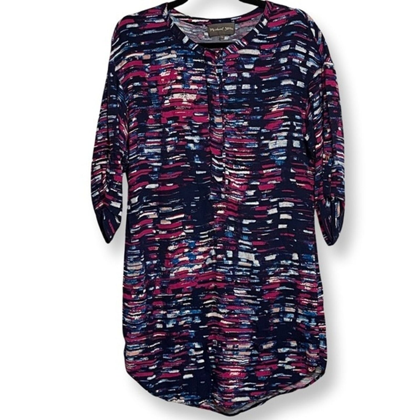 Michael Stars Barcelona Crepe Print Colorful Abstract Shirt Dress Large