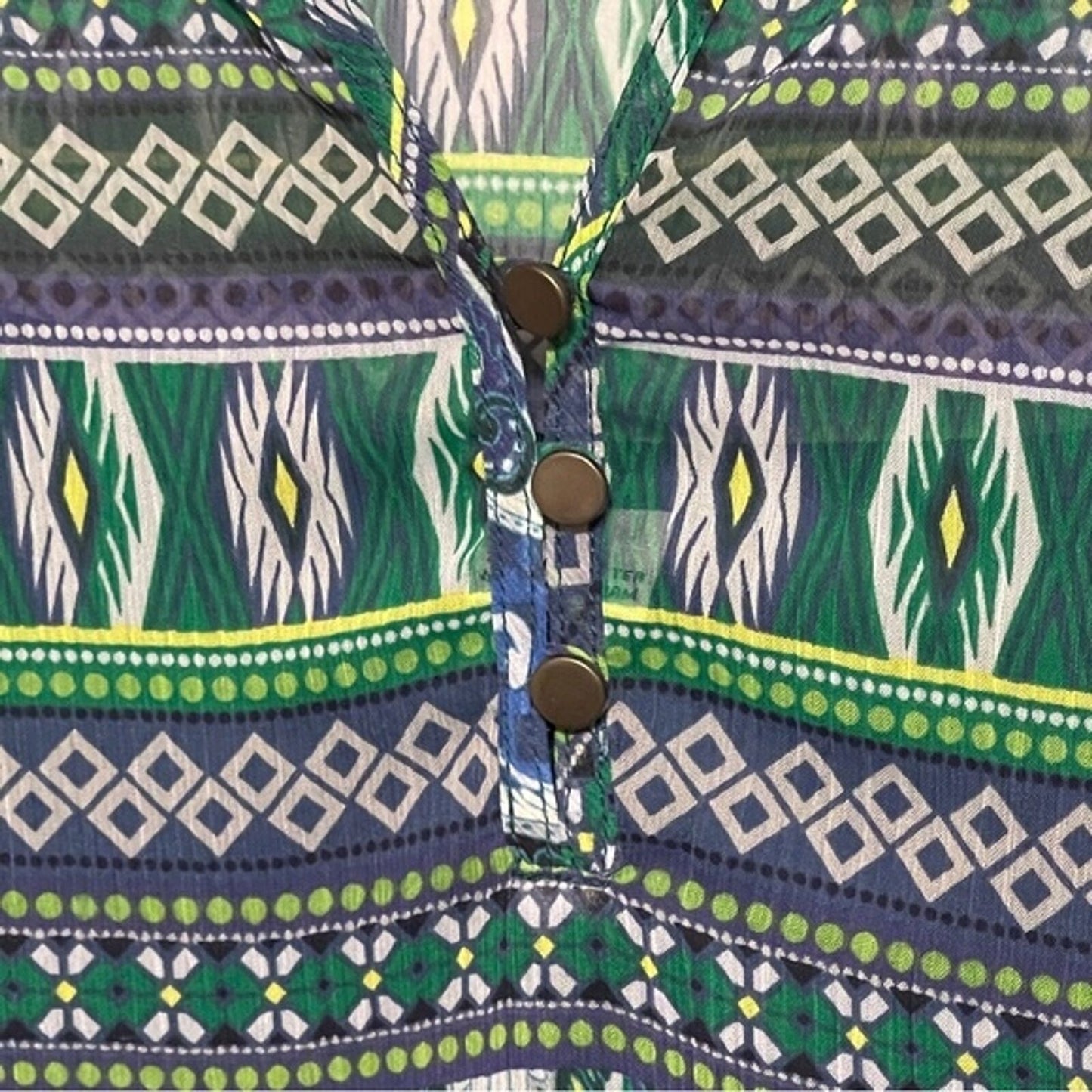 Liz Claiborne Blue Green Abstract Paisley Boho Tunic Blouse 3/4 Sleeves Large