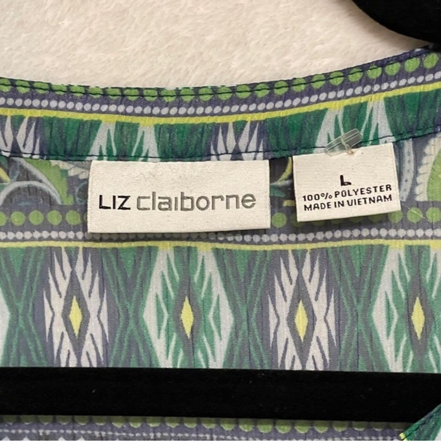 Liz Claiborne Blue Green Abstract Paisley Boho Tunic Blouse 3/4 Sleeves Large