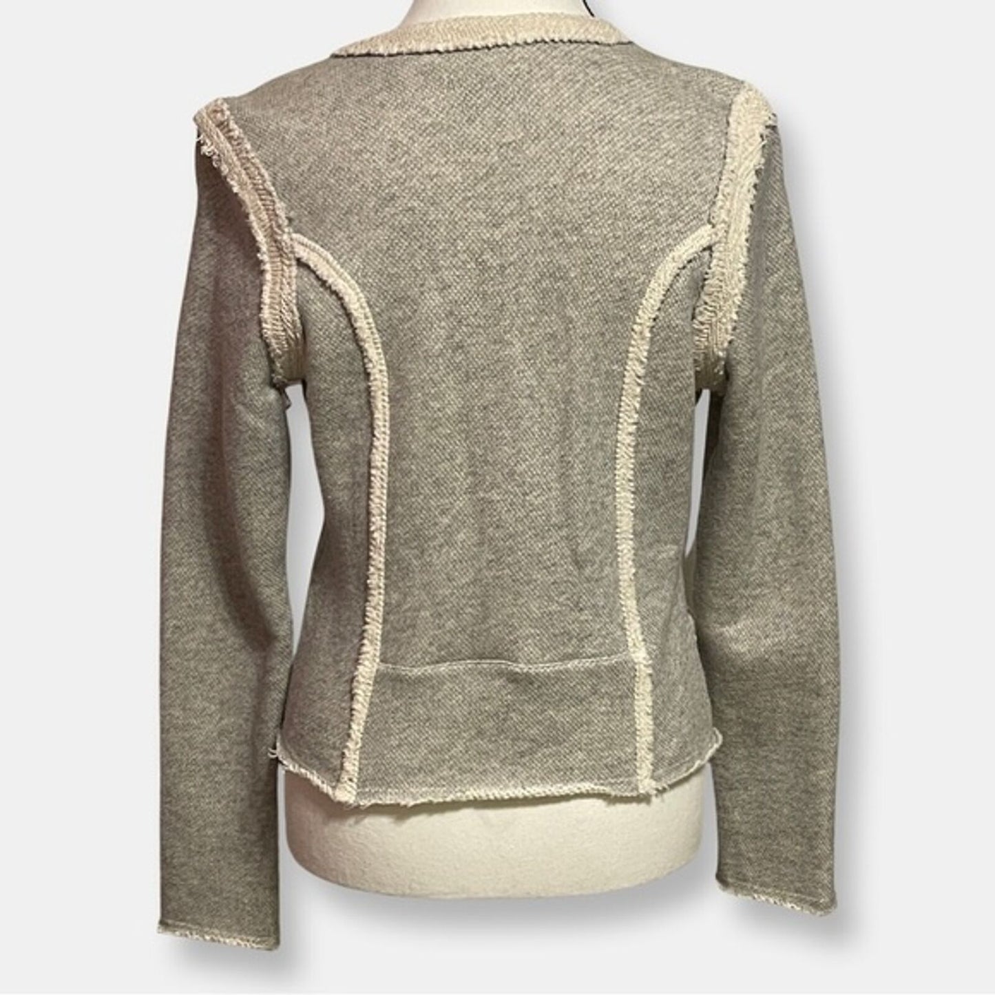 Lucky Brand Sz M Minimalist Modern Cotton Knit Jacket Moto Blazer Gray Beige