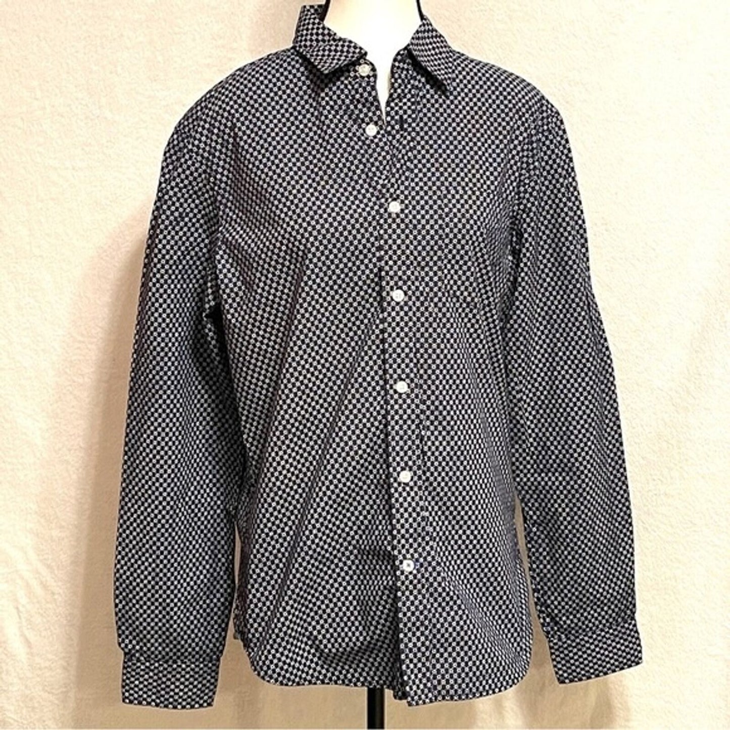 GAP Vintage Ditsy Floral Navy Boyfriend Shirt Long Sleeve Button Down Medium Top