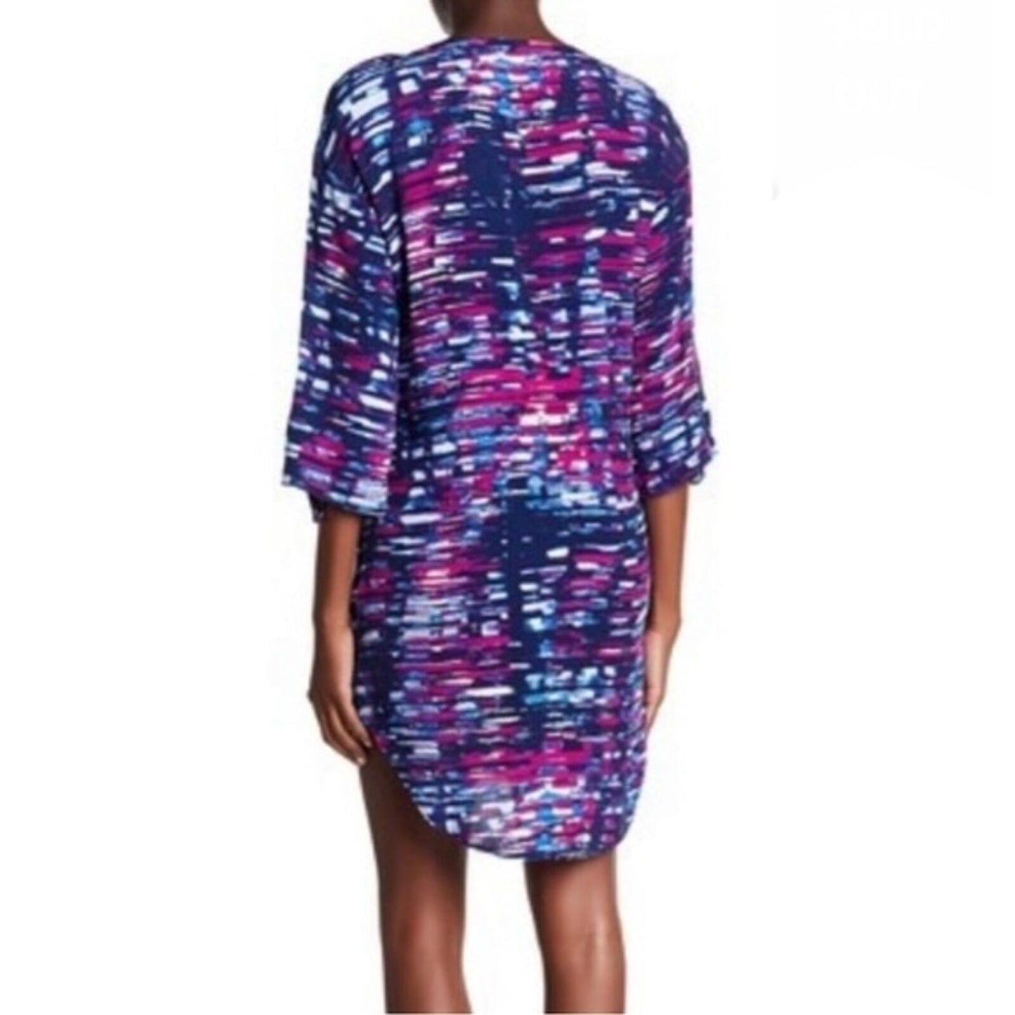 Michael Stars Barcelona Crepe Print Colorful Abstract Shirt Dress Large