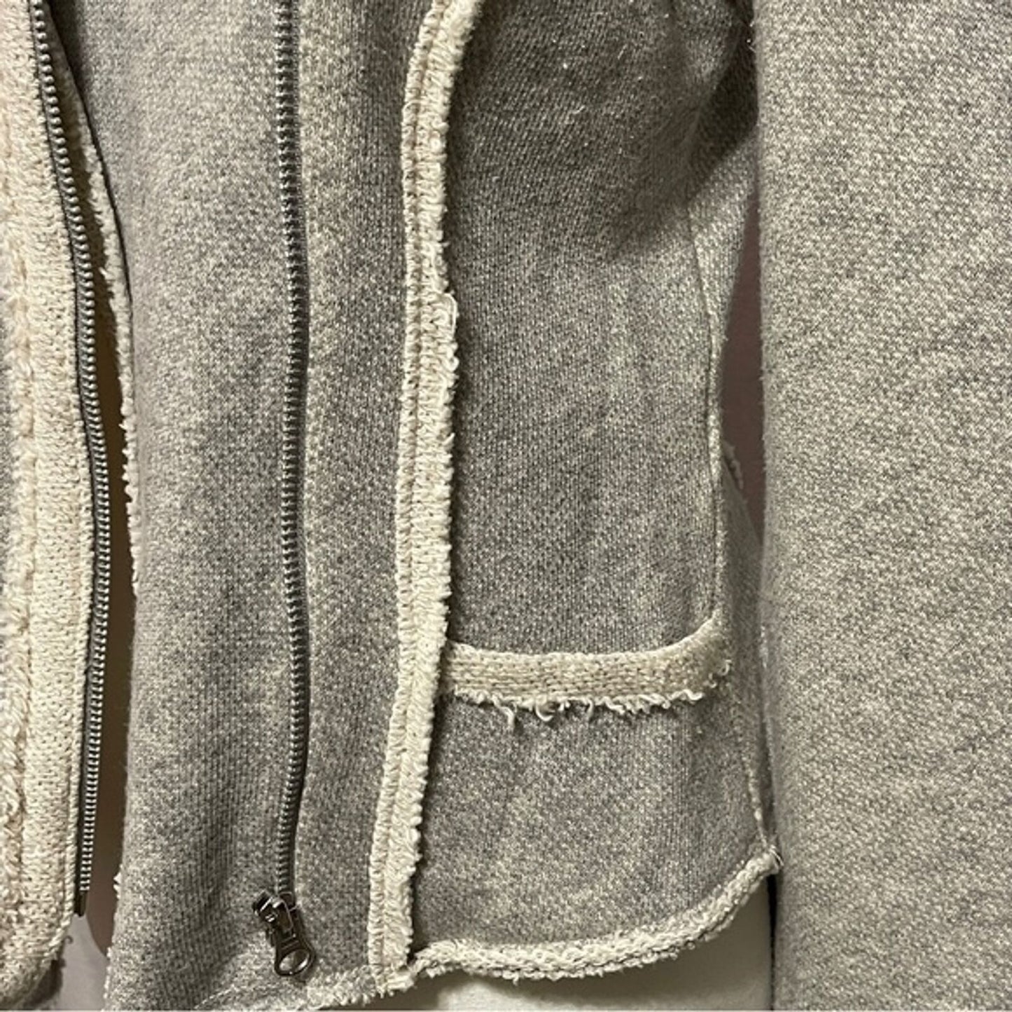 Lucky Brand Sz M Minimalist Modern Cotton Knit Jacket Moto Blazer Gray Beige