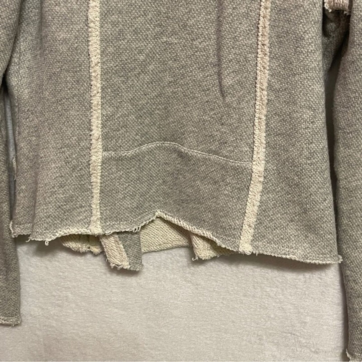 Lucky Brand Sz M Minimalist Modern Cotton Knit Jacket Moto Blazer Gray Beige
