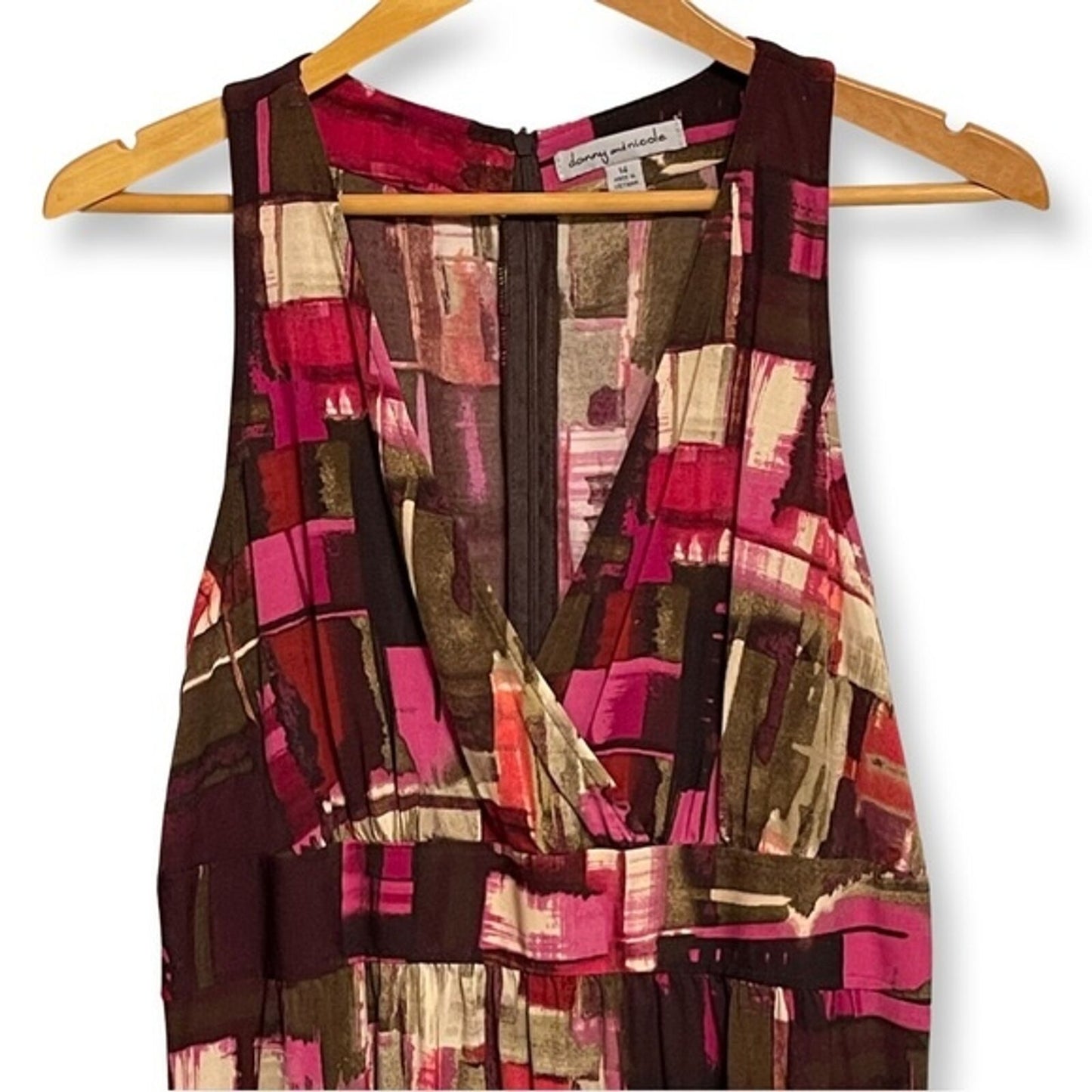Danny and Nicole Sleeveless Midi Dress Abstract Watercolor Boho Print, Size 14