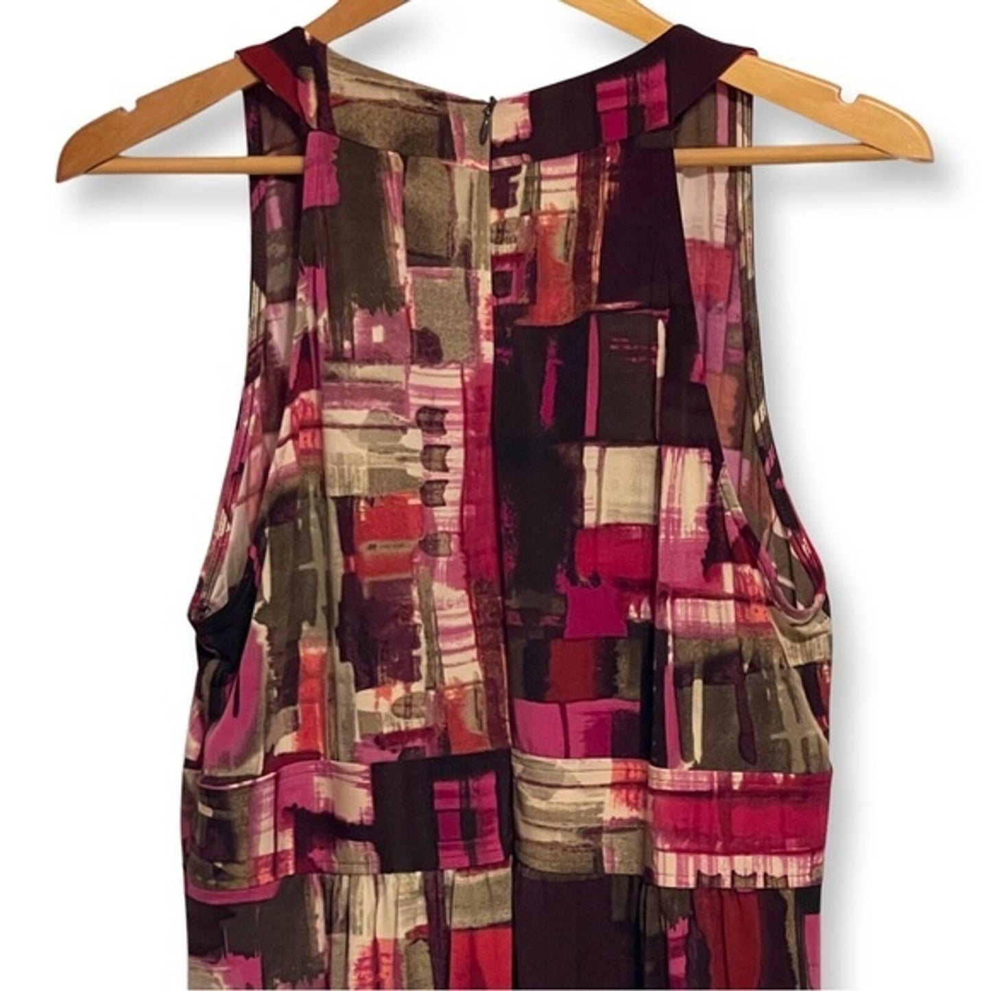 Danny and Nicole Sleeveless Midi Dress Abstract Watercolor Boho Print, Size 14