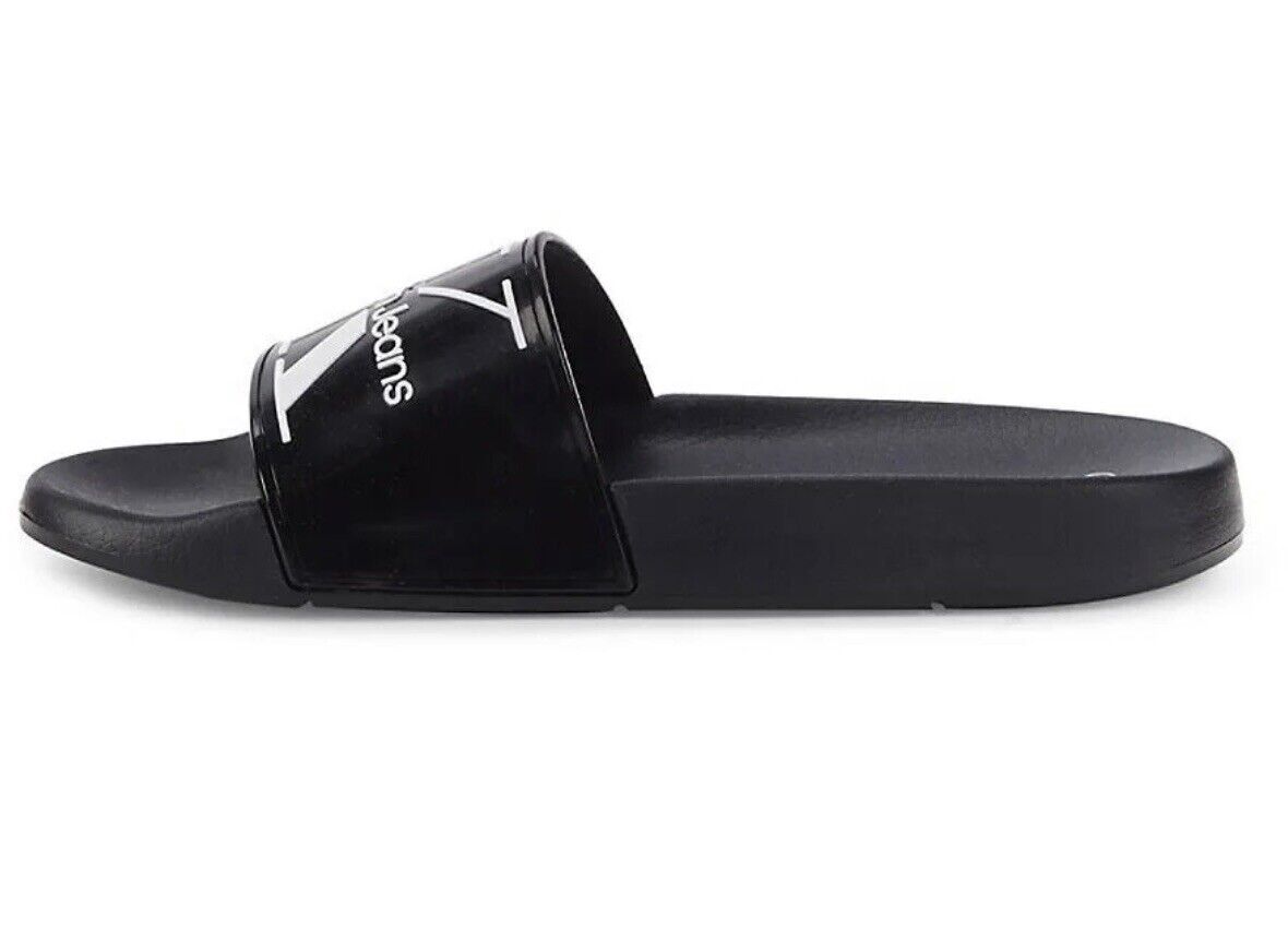 Calvin Klein Jeans Mens Size 7M Avett Monogram Logo Slide Sandal Shower Shoes