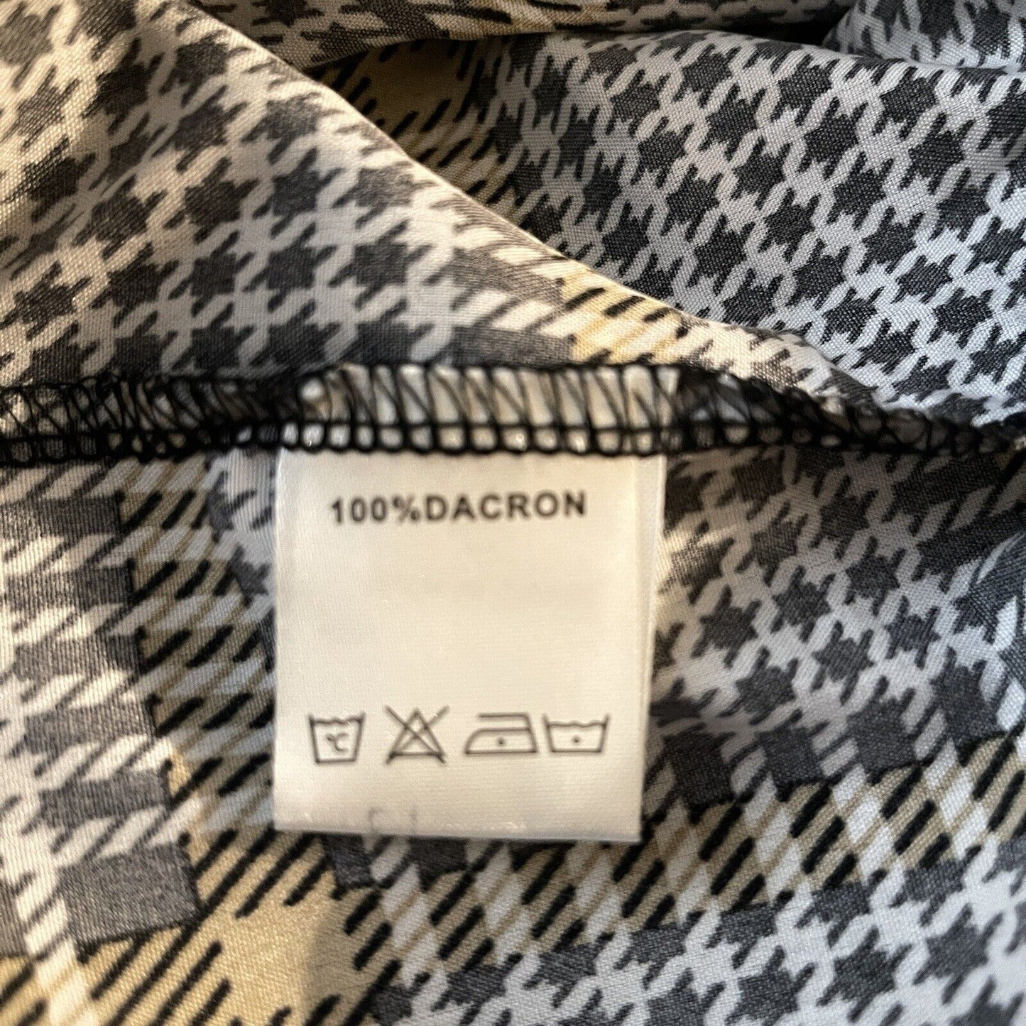 Houndstooth Plaid Size L Lightweight Swing Shift Dress Long Sleeve V Neck Tunic
