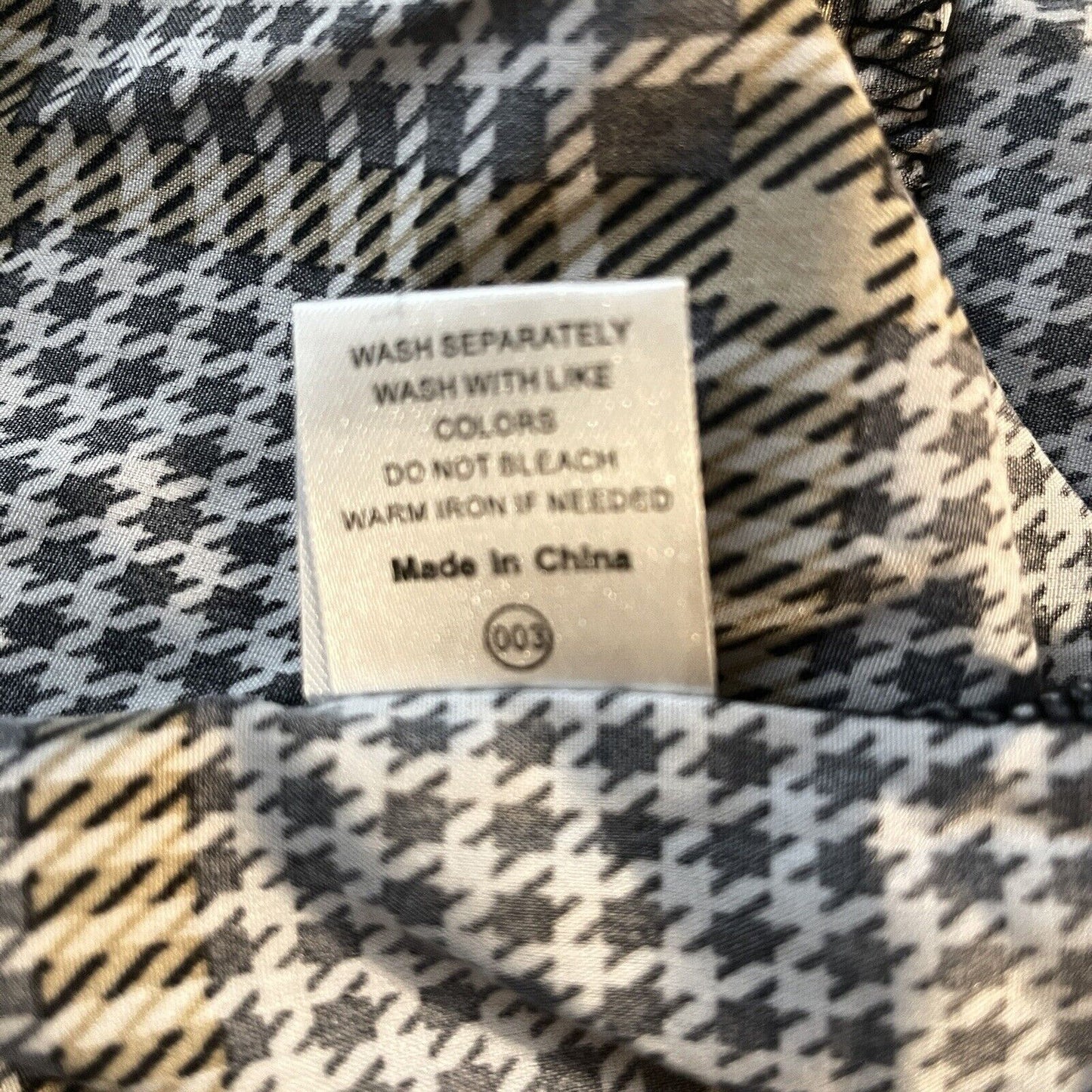 Houndstooth Plaid Size L Lightweight Swing Shift Dress Long Sleeve V Neck Tunic