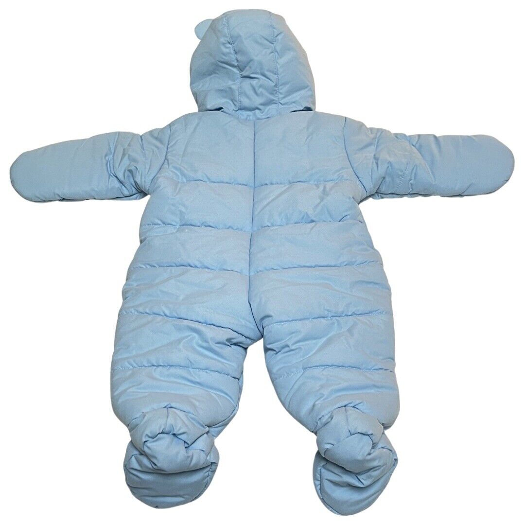 Boys 0-3 Mos Blue Puffer One Piece Snowsuit Coat Full Zip Hood Faded Glory