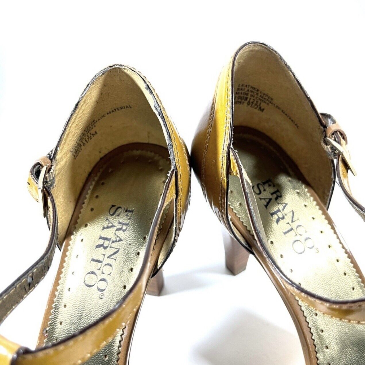 Franco Sarto Womens T-Strap Brown Patent Leather Dress Pumps Shoes Medium Sz 9.5