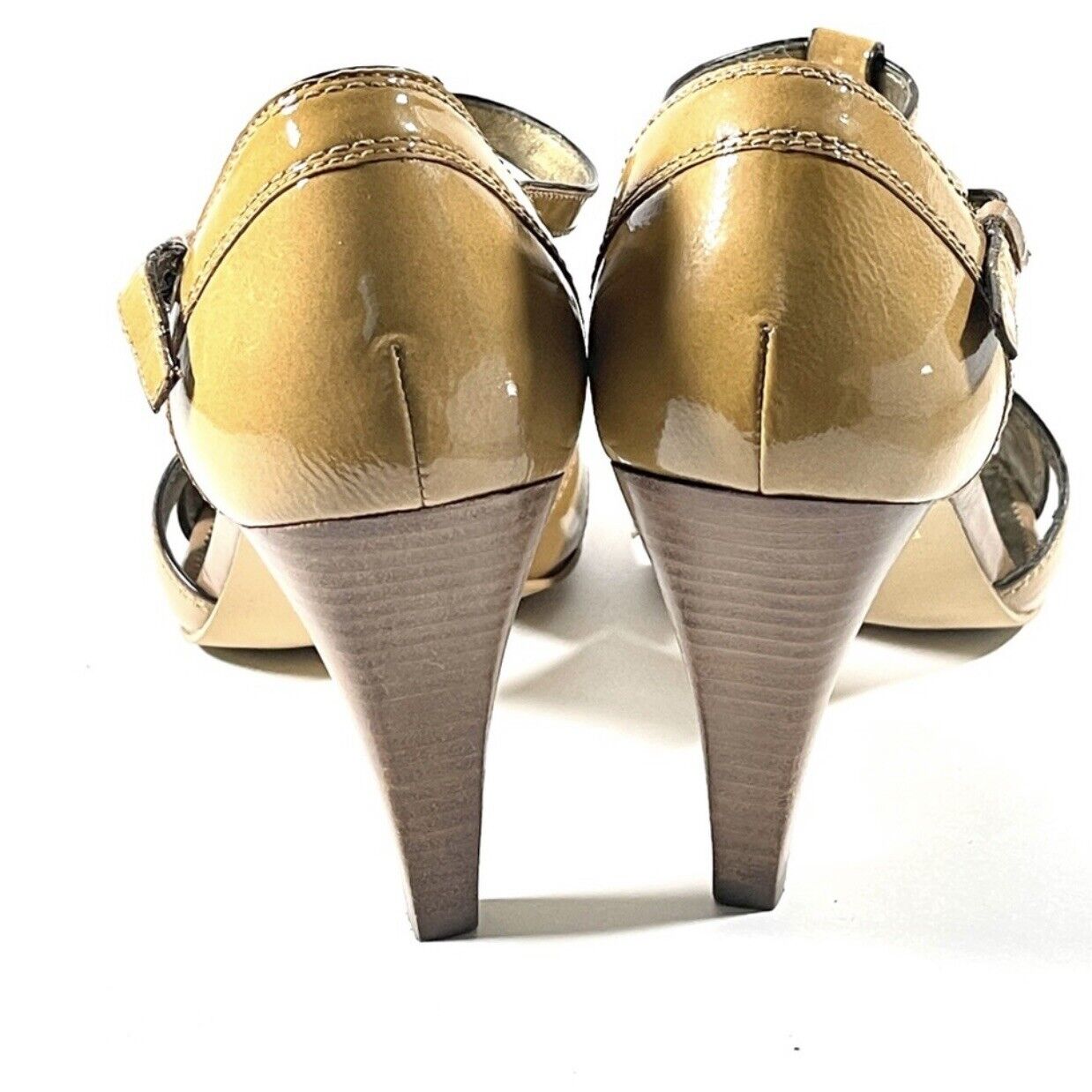 Franco Sarto Womens T-Strap Brown Patent Leather Dress Pumps Shoes Medium Sz 9.5