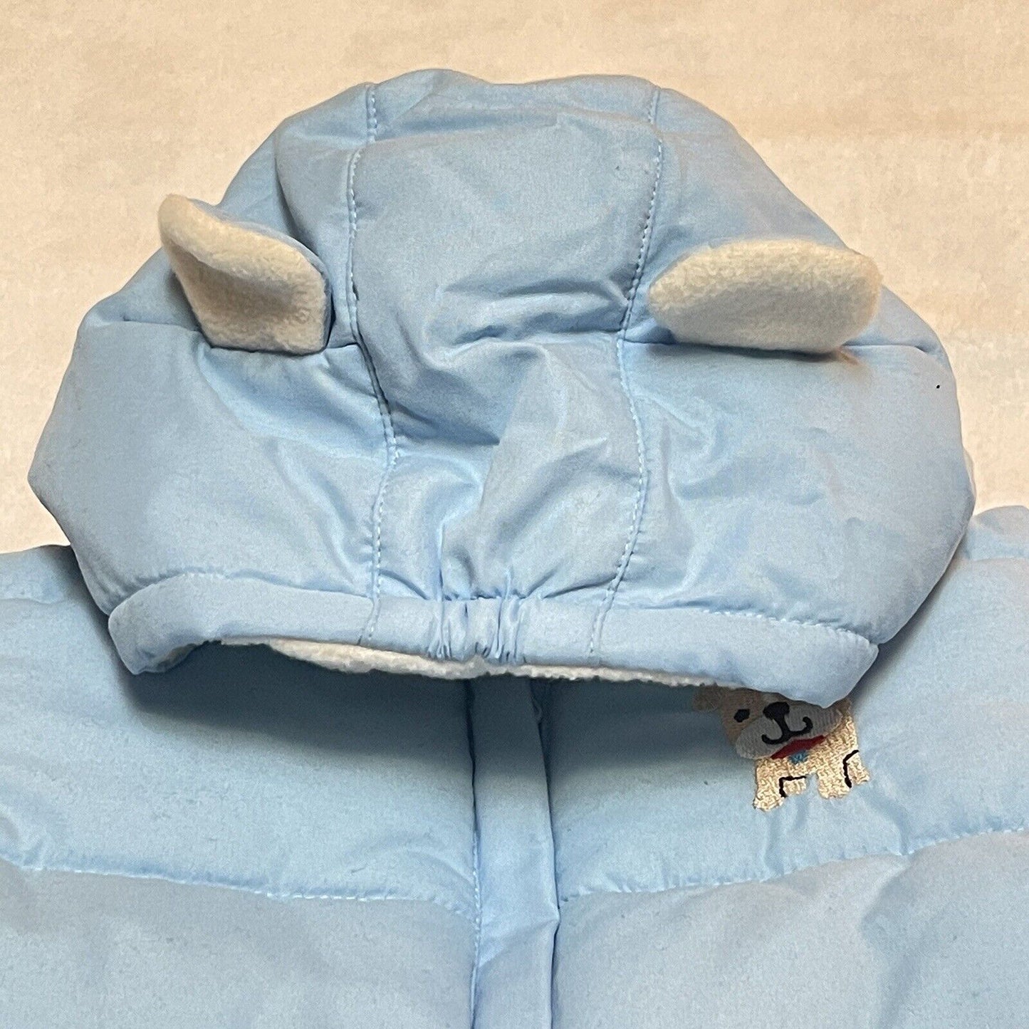 Boys 0-3 Mos Blue Puffer One Piece Snowsuit Coat Full Zip Hood Faded Glory