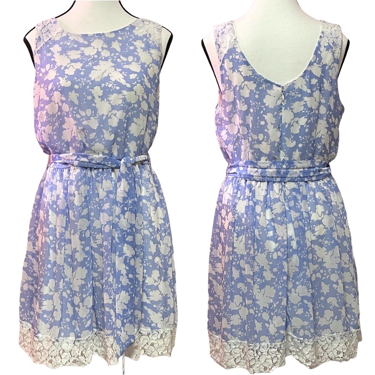Disney Alice In Wonderland Dress Sz L Colleen Atwood Blue White Floral Lace