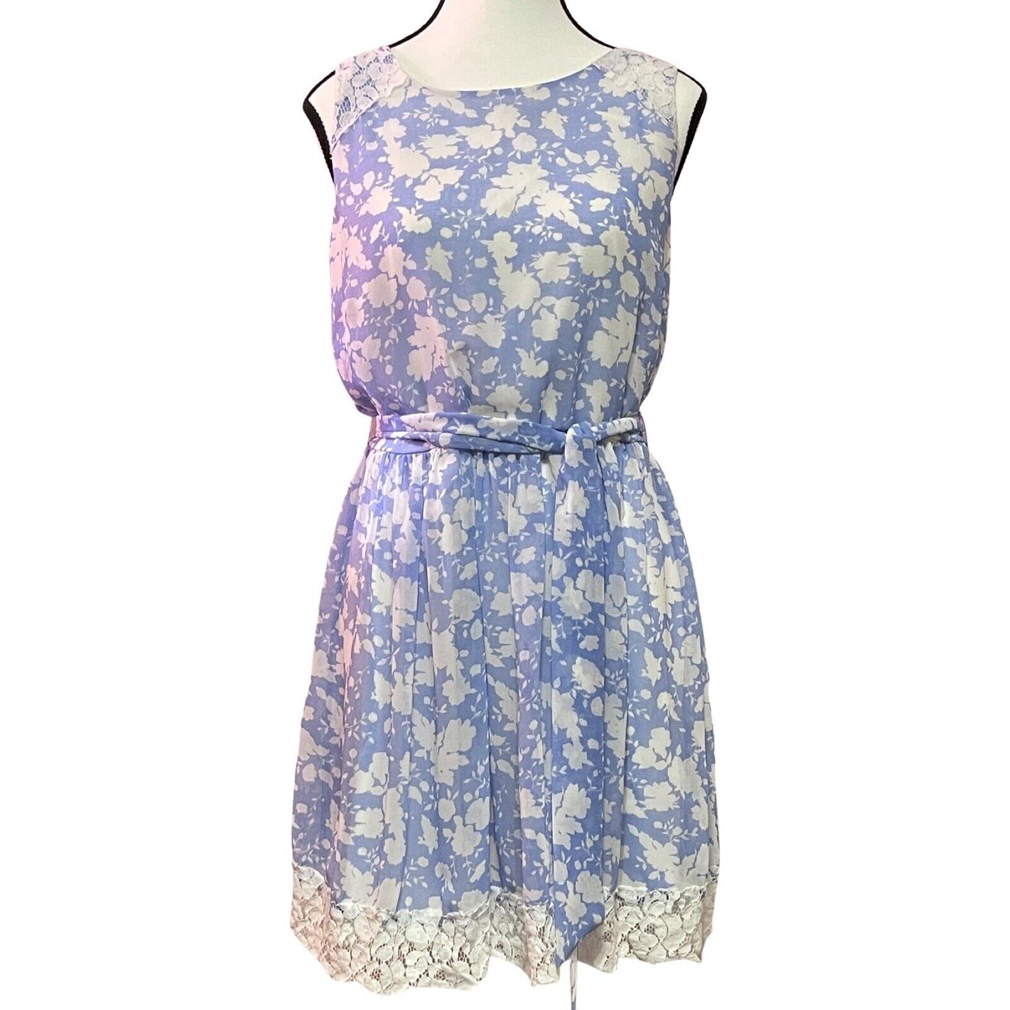Disney Alice In Wonderland Dress Sz L Colleen Atwood Blue White Floral Lace