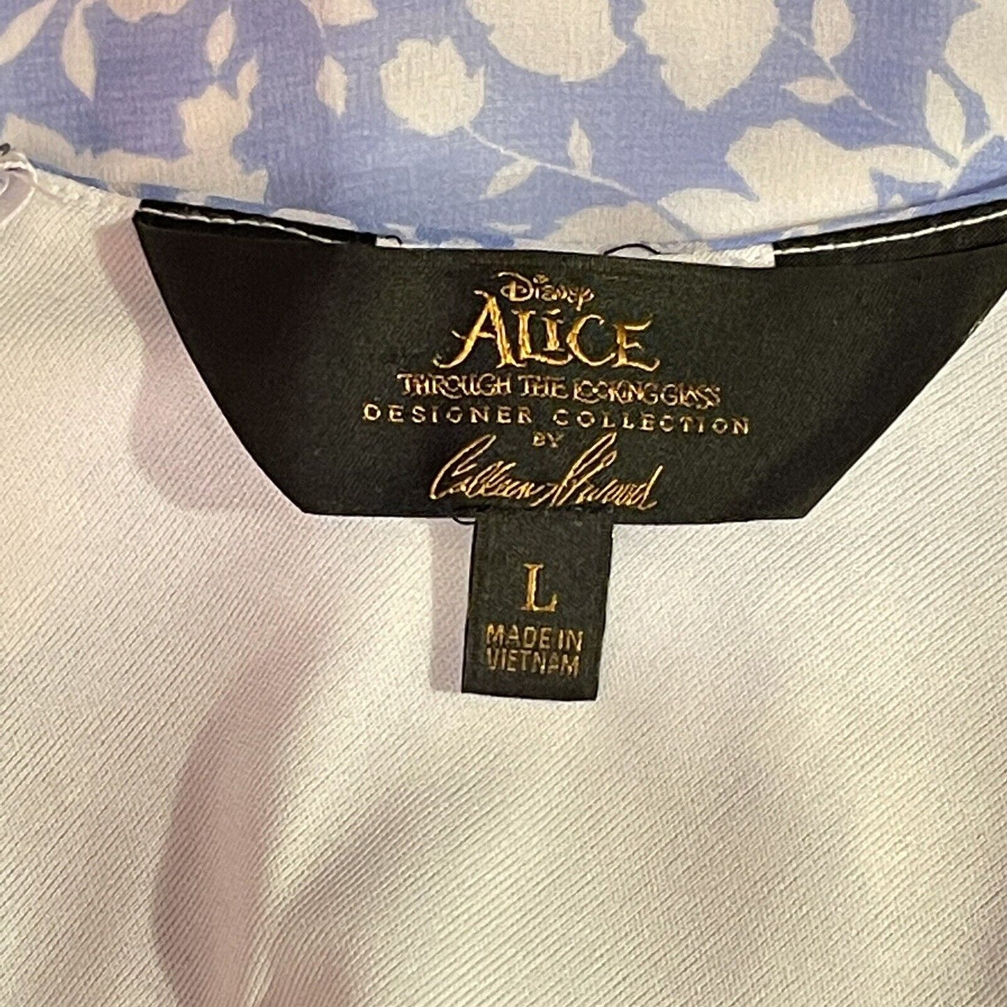 Disney Alice In Wonderland Dress Sz L Colleen Atwood Blue White Floral Lace